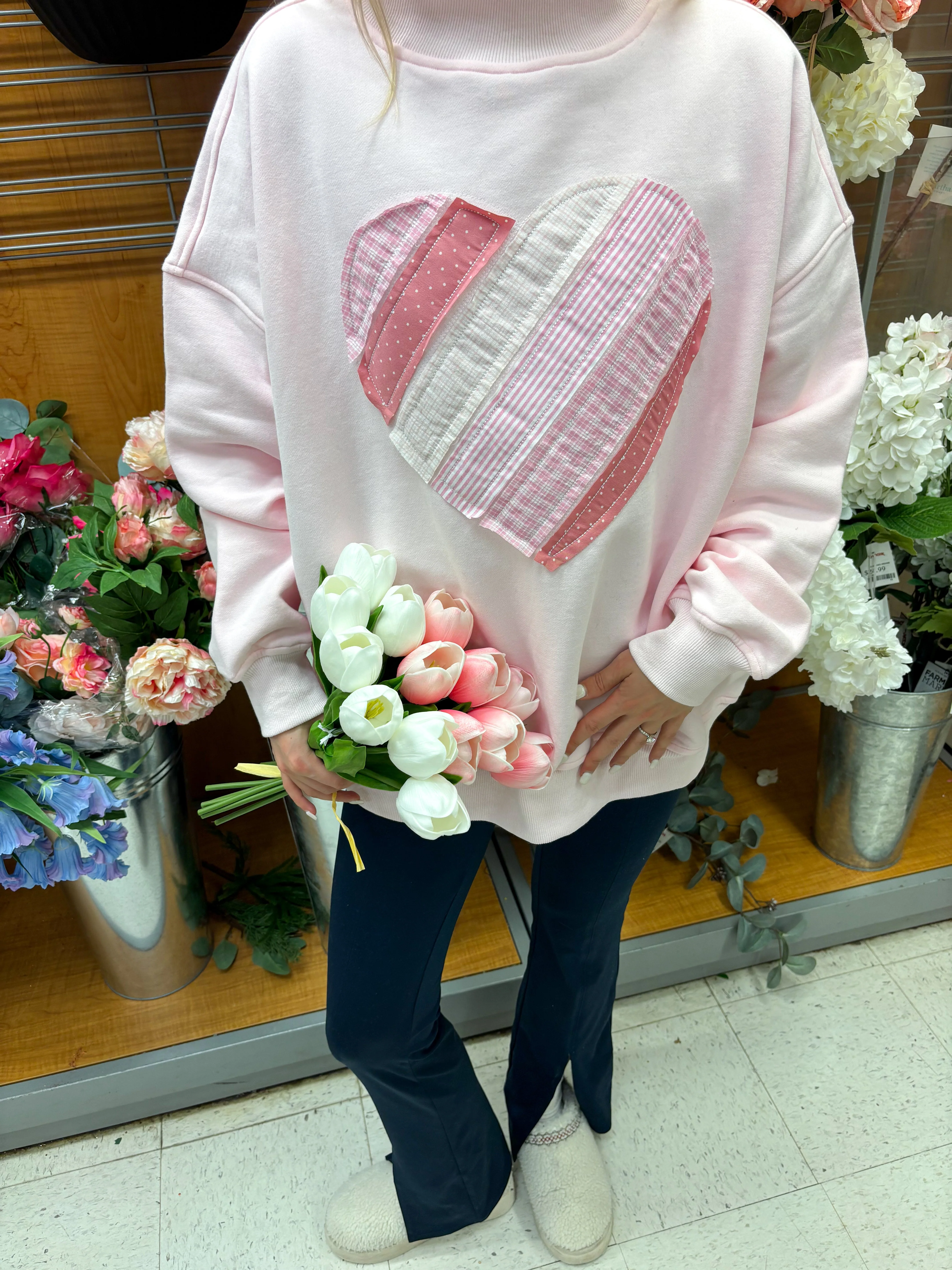 Light Pink Heart Mockneck Sweatshirt - Image 4