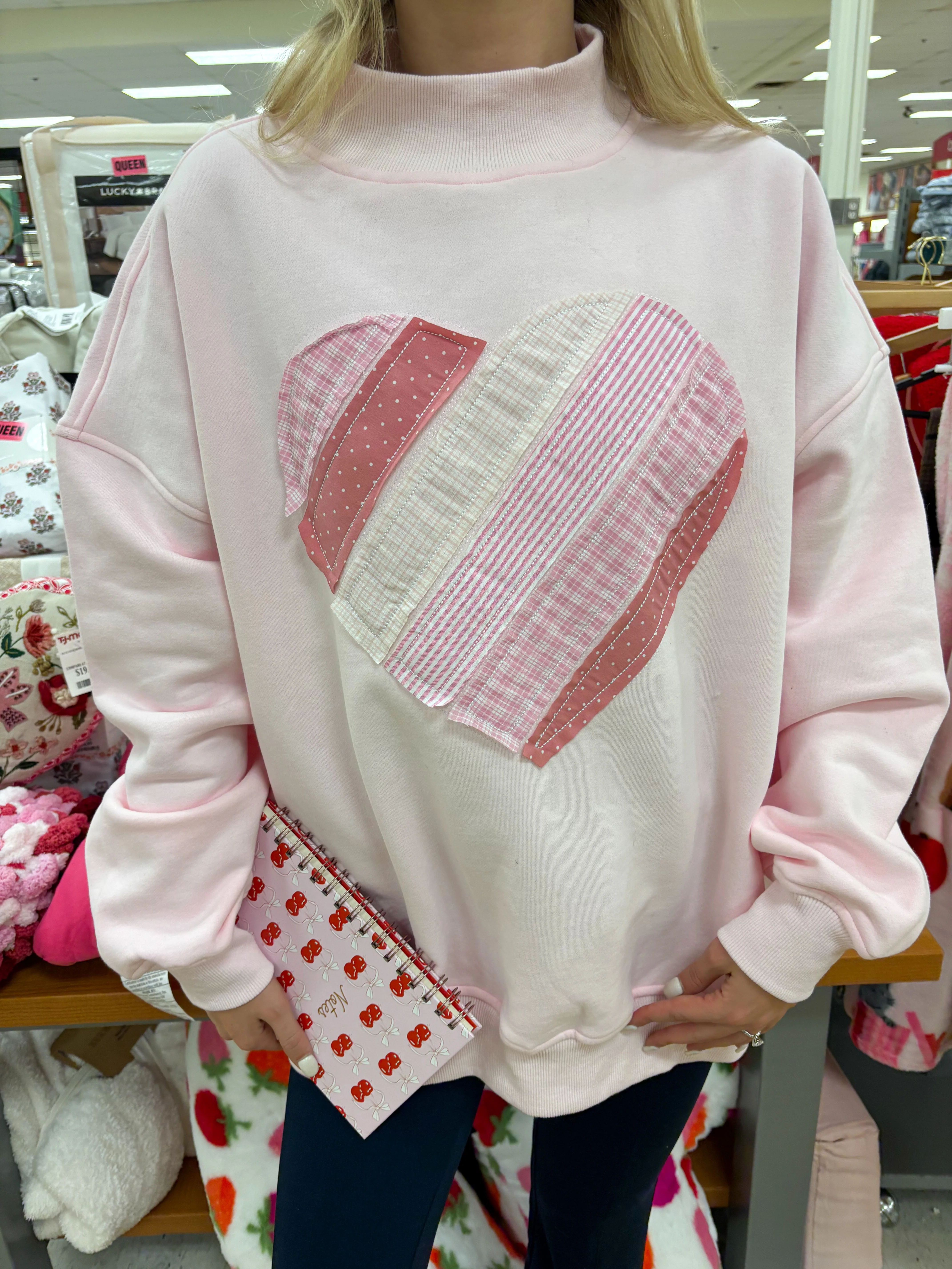 Light Pink Heart Mockneck Sweatshirt - Image 5