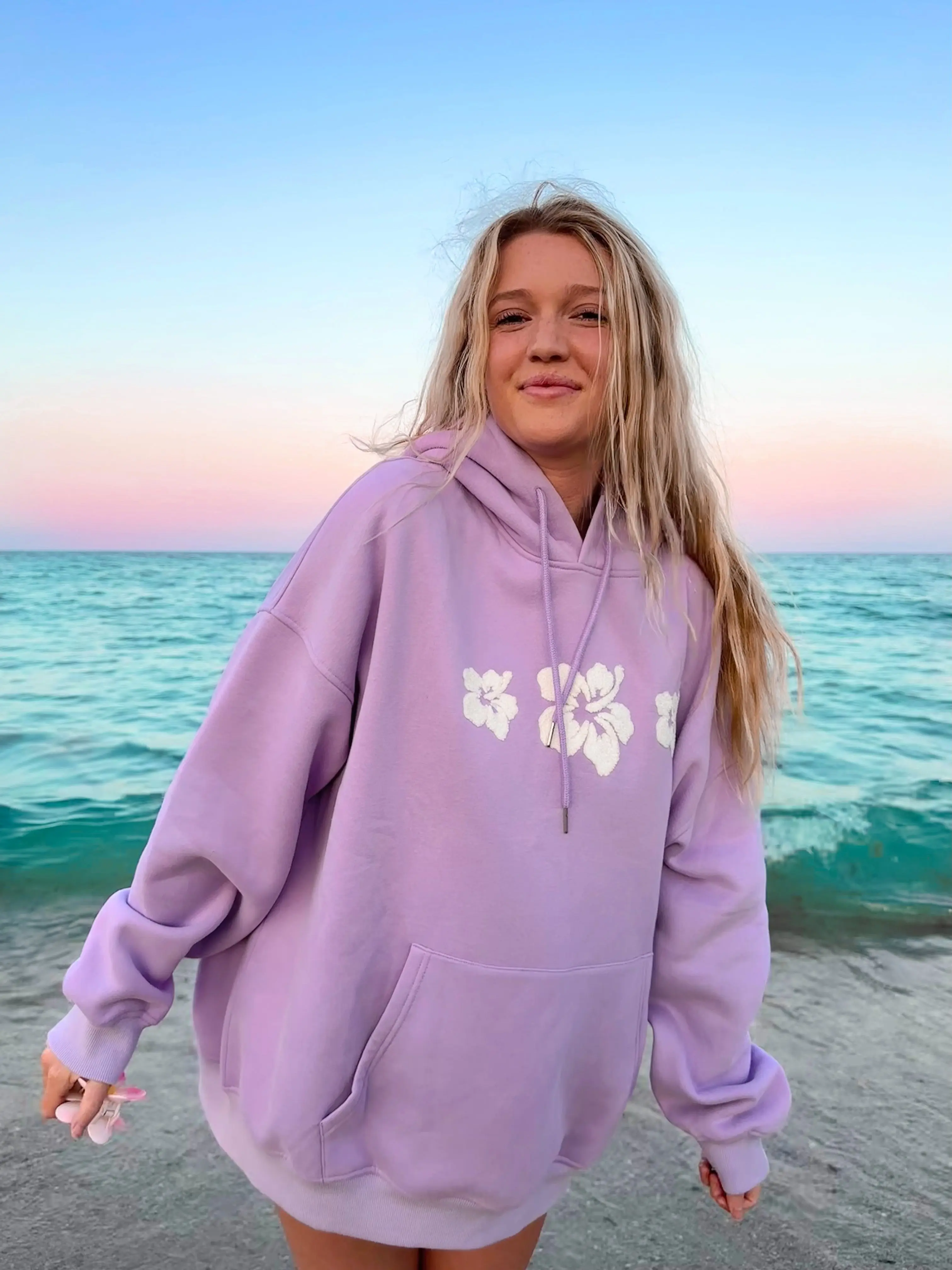 Hibiscus Flower Towel Embroider Hoodie - Image 2
