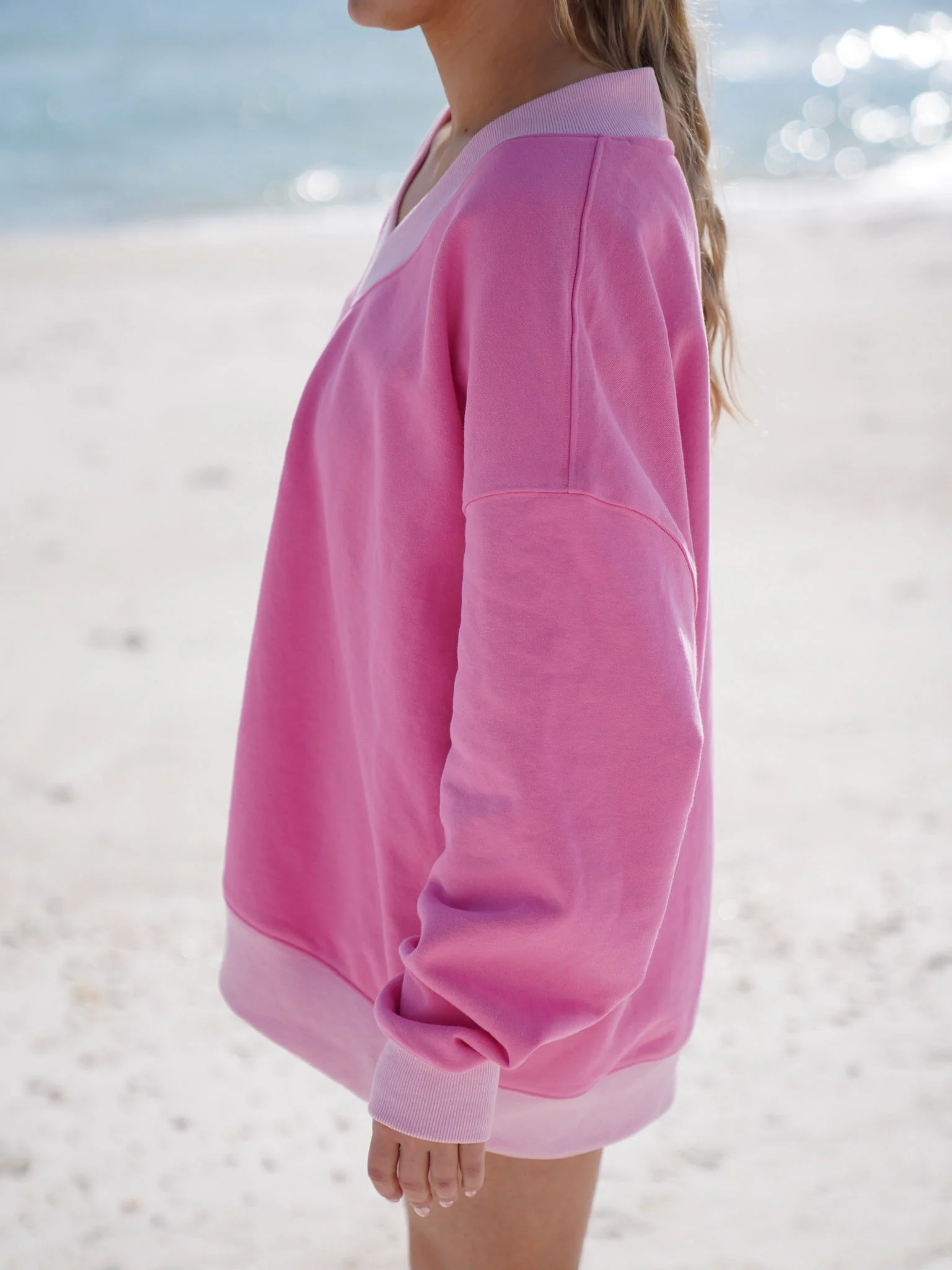 Blank Pink And Light Pink V-Neck Sweatshirt - Image 3