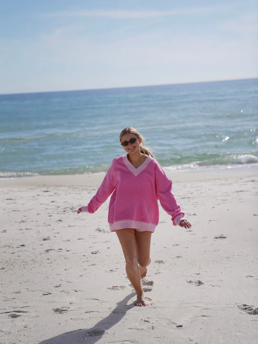 Blank Pink And Light Pink V-Neck Sweatshirt - Image 8