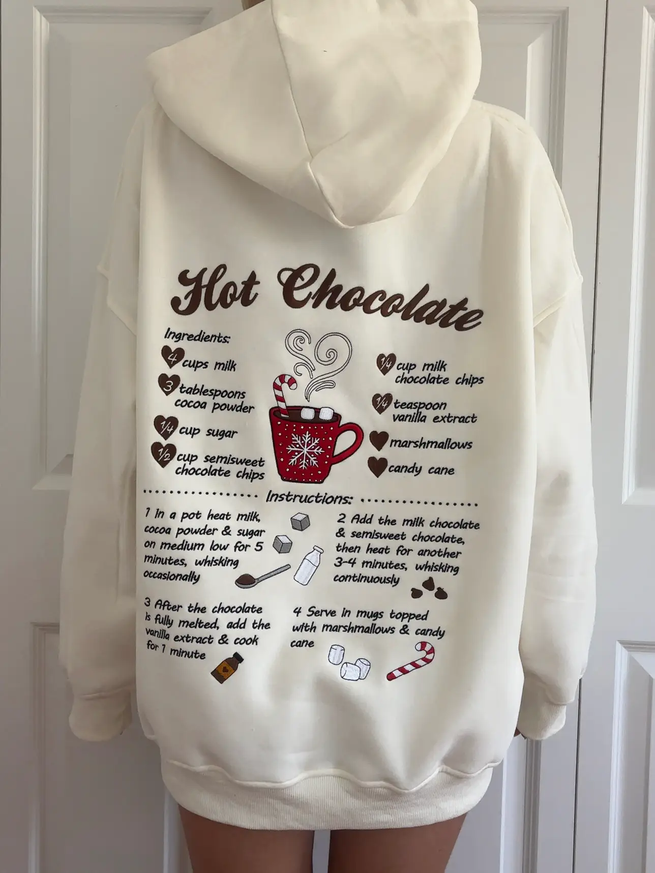 Hot Chocolate Recipe Christmas Embroider Hoodie