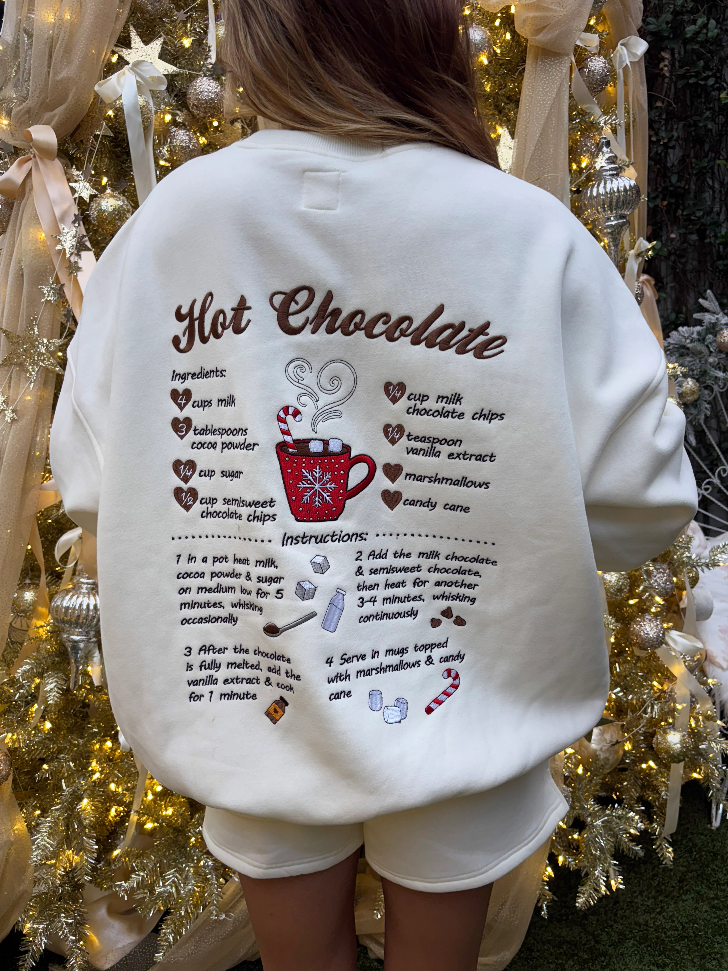Hot Chocolate Recipe Christmas Embroider Sweatshirt - Image 16