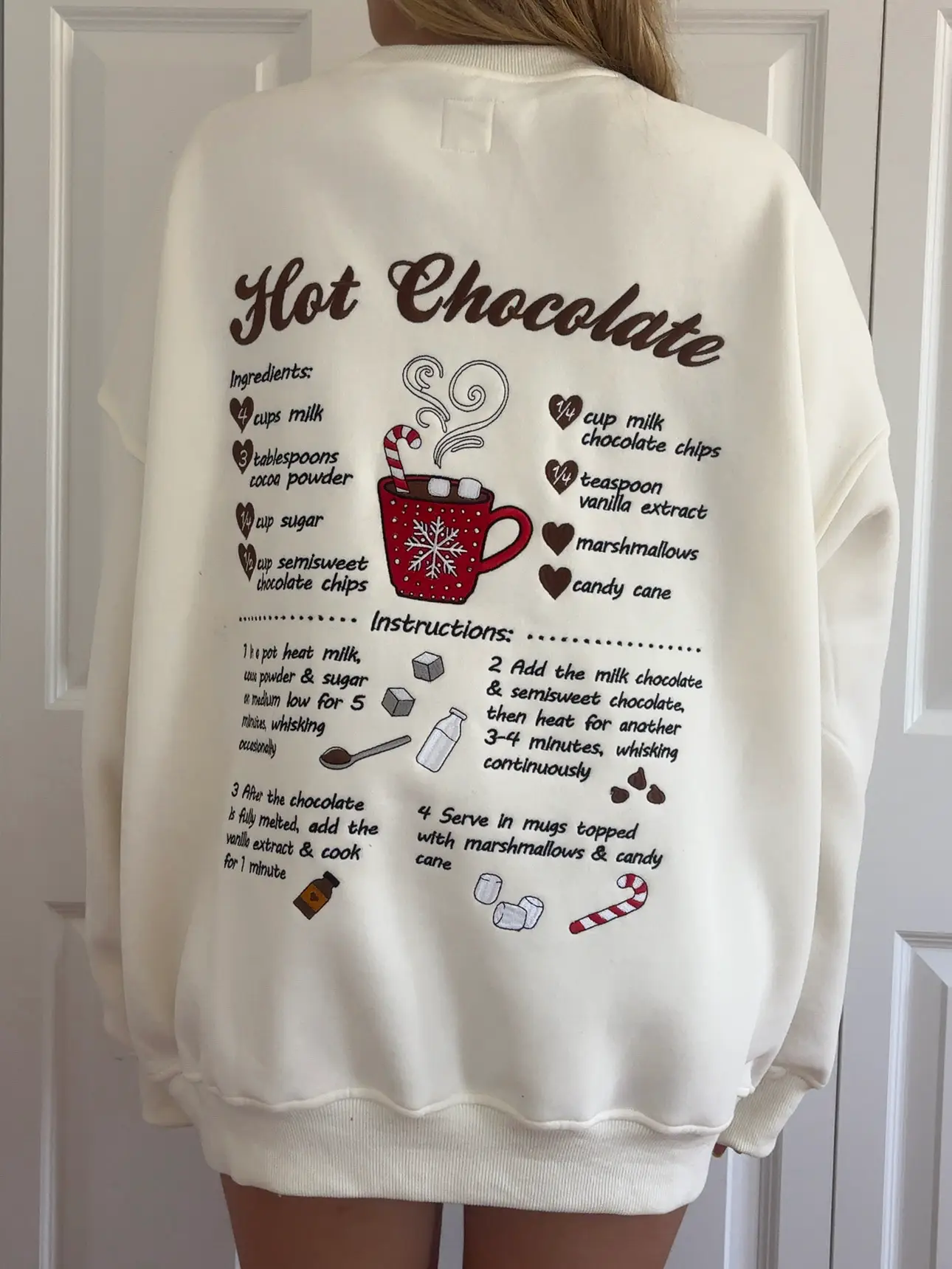 Hot Chocolate Recipe Christmas Embroider Sweatshirt - Image 5