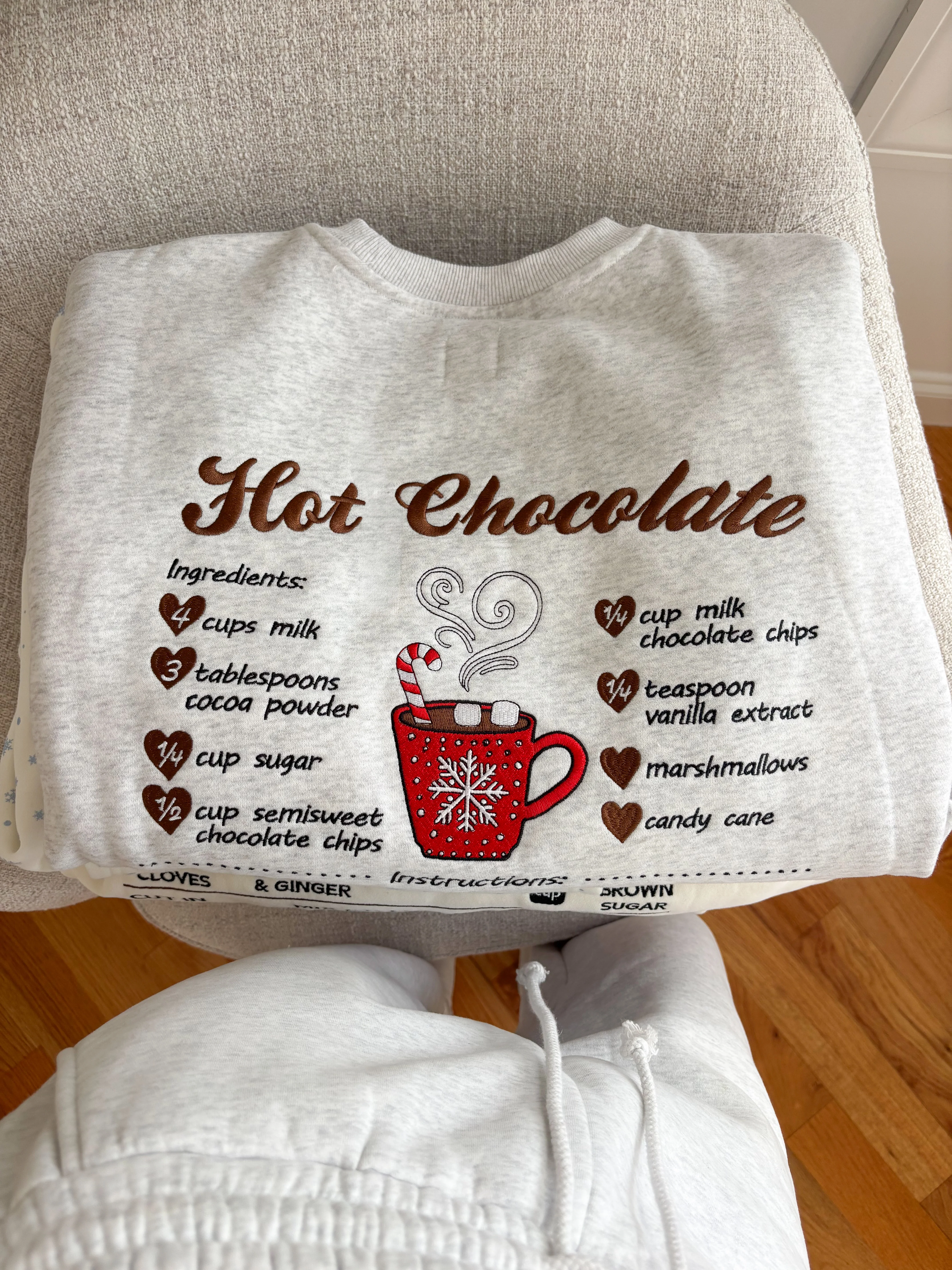 Hot Chocolate Recipe Christmas Embroider Sweatshirt - Image 6