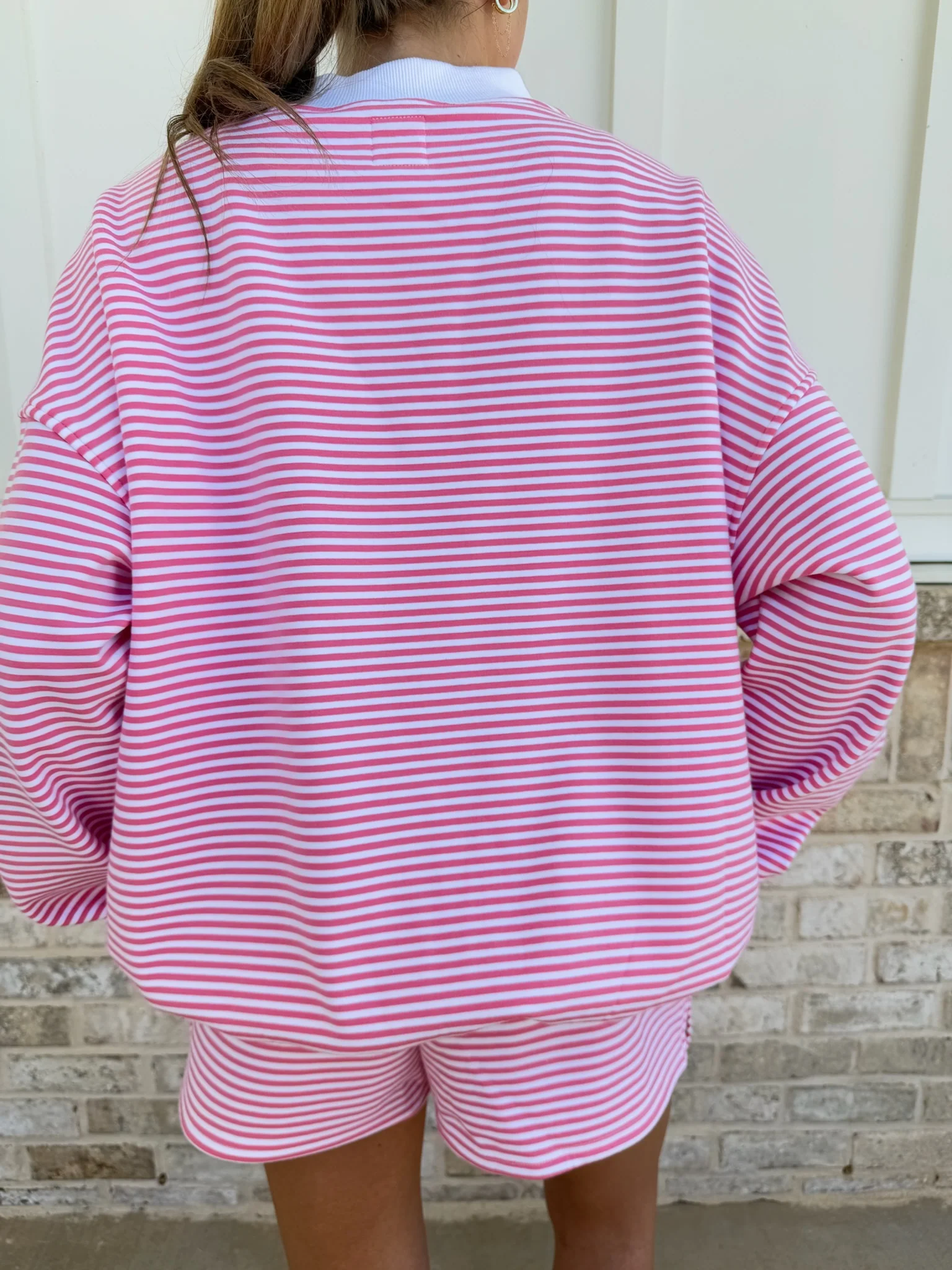 Dark Pink and White Big Striped Mockneck Sweatshirt - Image 11