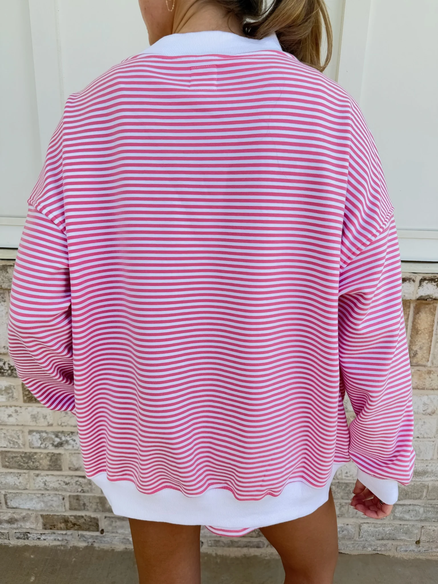 Dark Pink and White Big Striped Mockneck Sweatshirt - Image 12