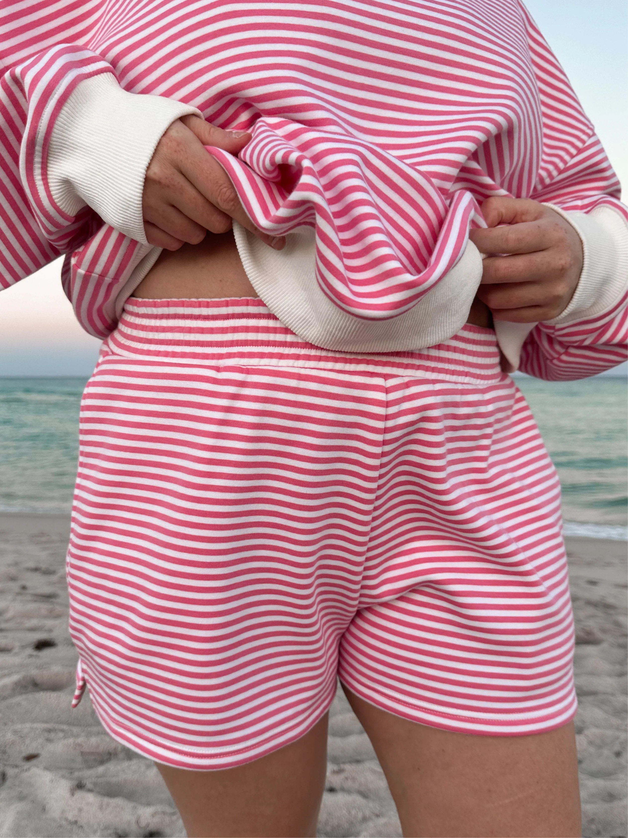 Dark Pink and White Big Striped Shorts - Image 5