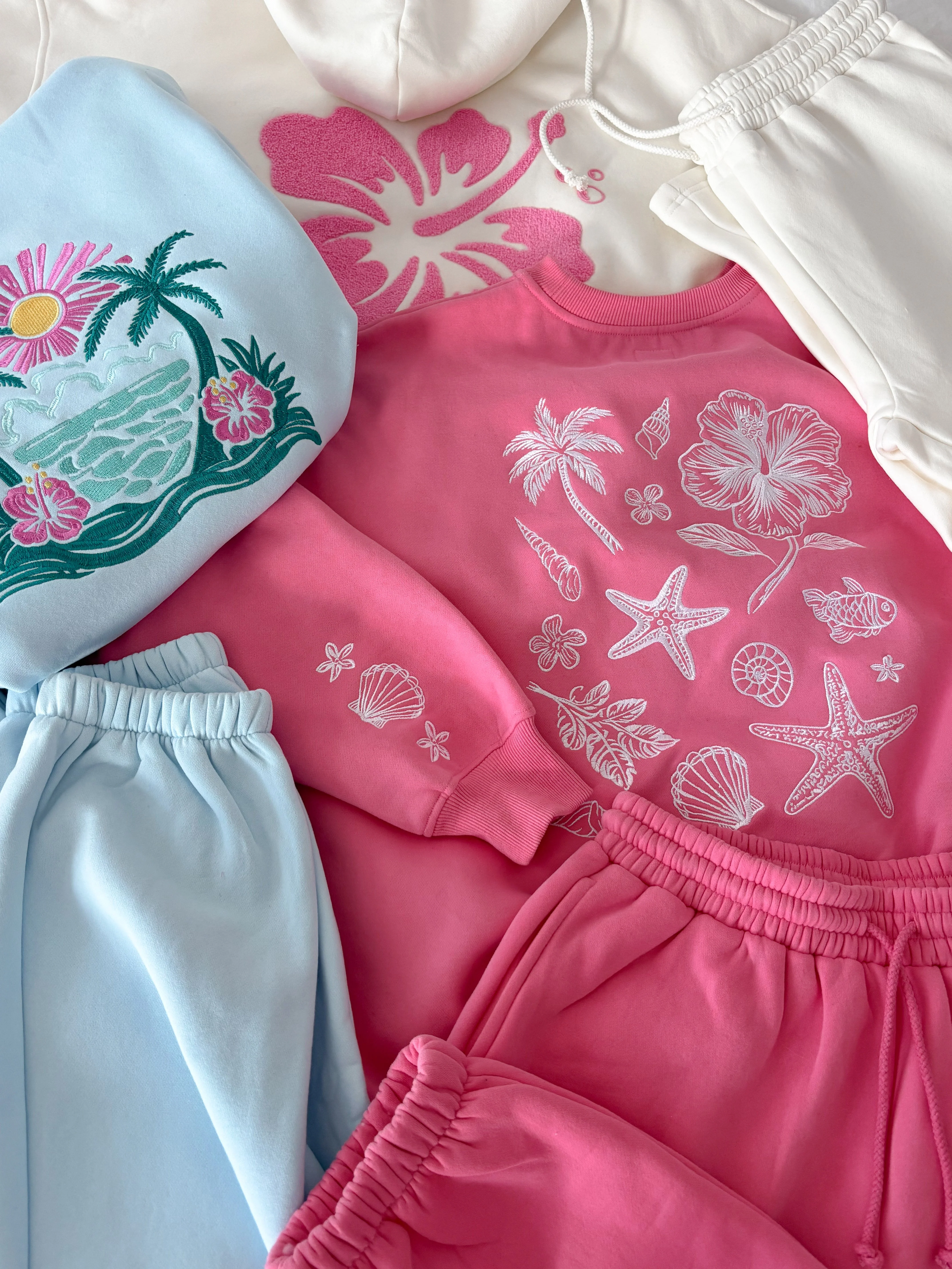 Icy Blue Hibiscus Flower Beach Babe Embroider Hoodie - Image 19