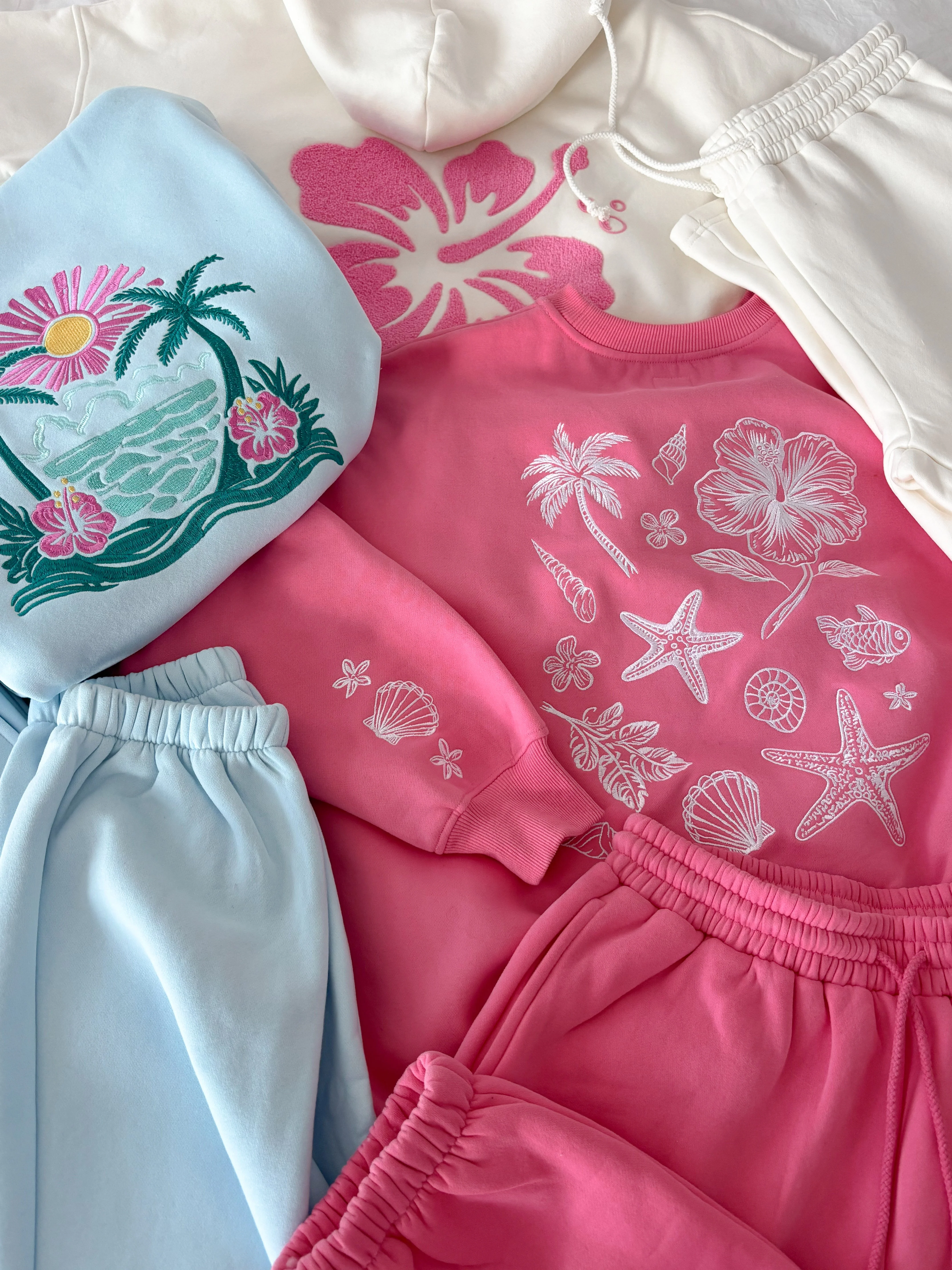 Icy Blue Hibiscus Flower Beach Babe Embroider Hoodie - Image 20
