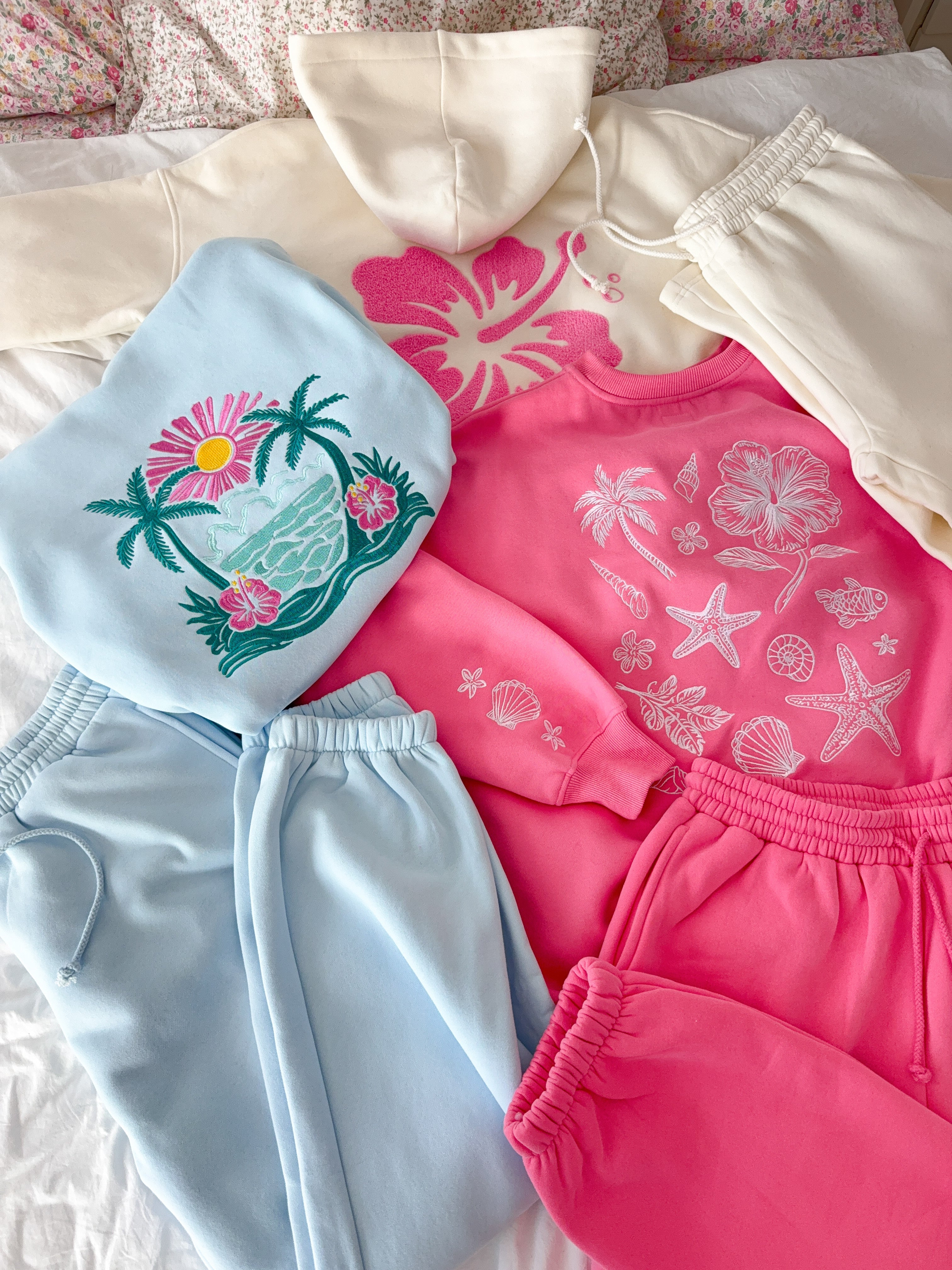 Icy Blue Hibiscus Flower Beach Babe Embroider Hoodie - Image 6