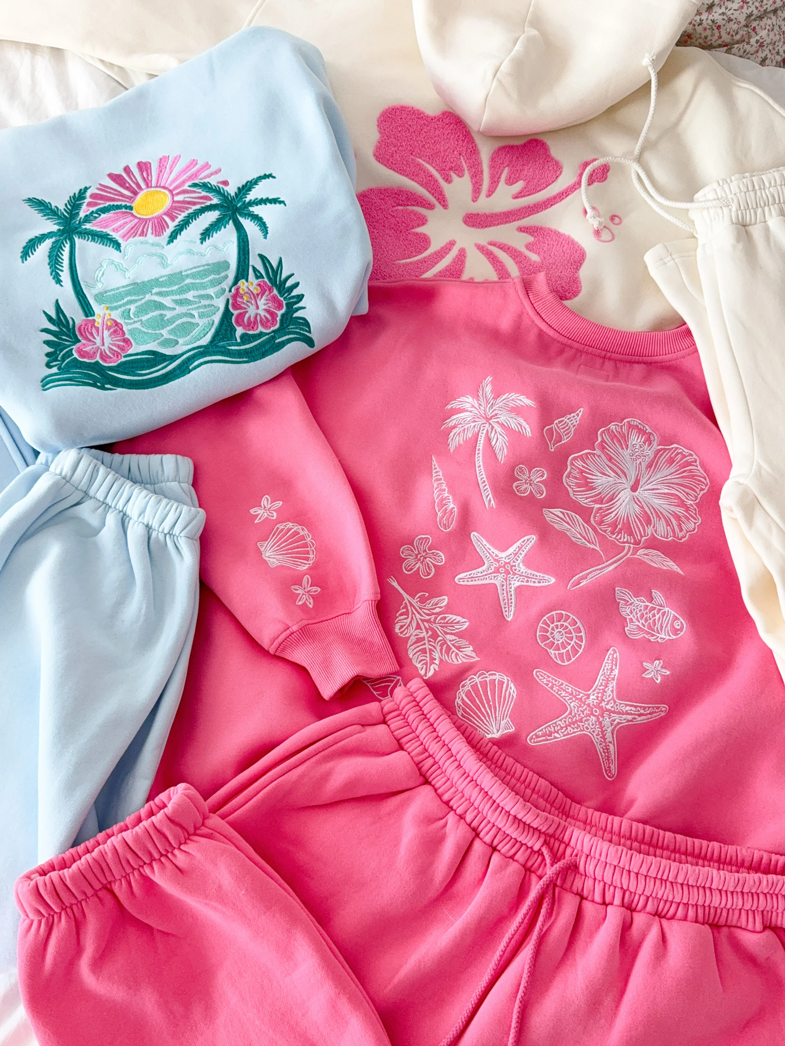 Icy Blue Hibiscus Flower Beach Babe Embroider Hoodie - Image 7