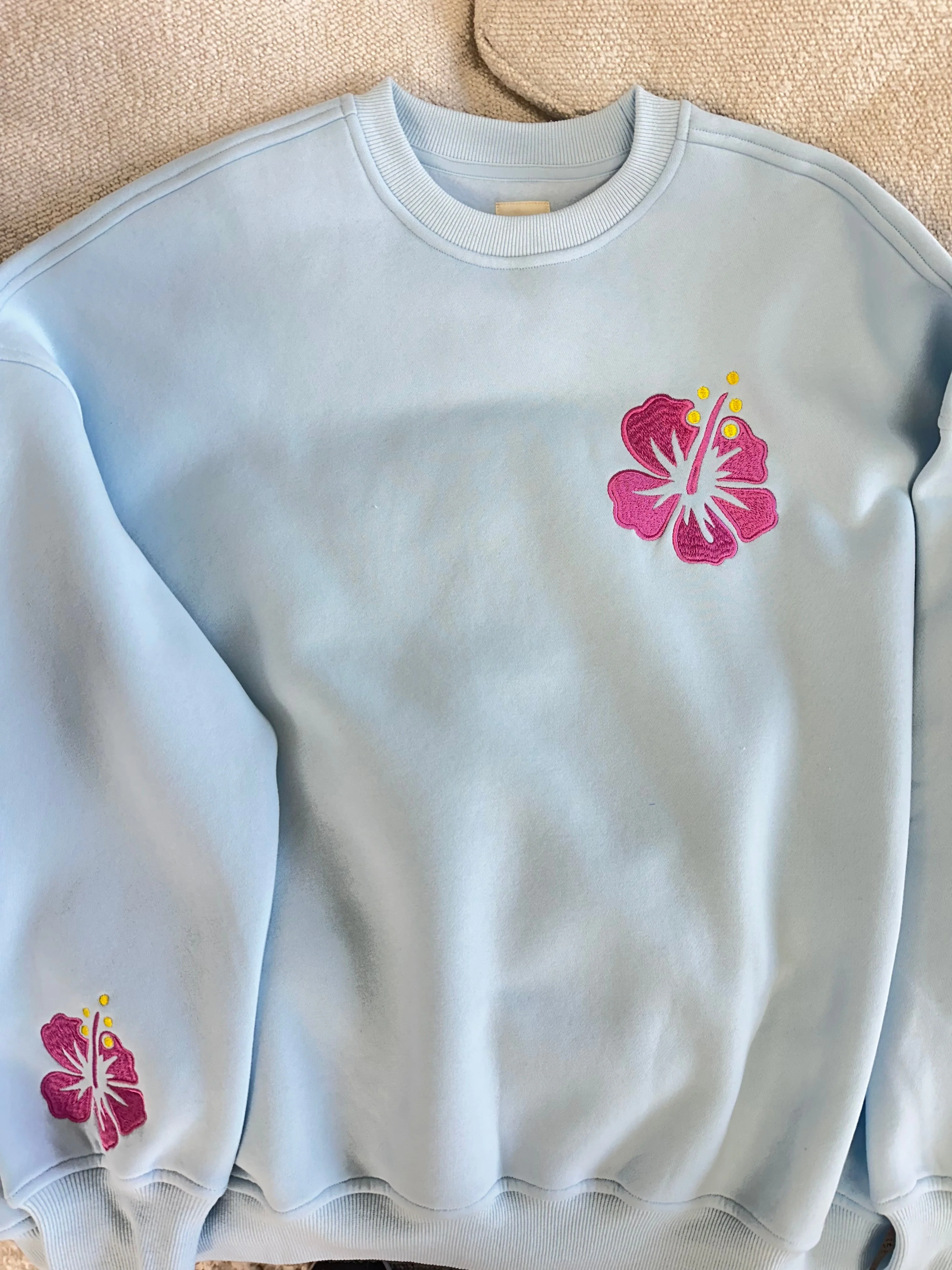 Icy Blue Hibiscus Flower Beach Babe Embroider Sweatshirt - Image 4