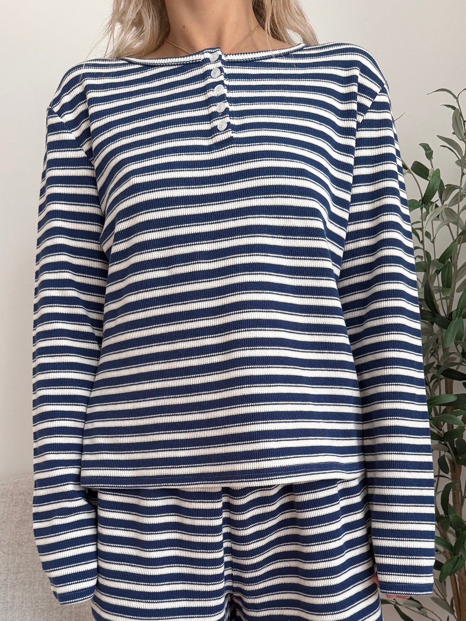 Striped Knit Loungewear Long Sleeve Top - Image 3
