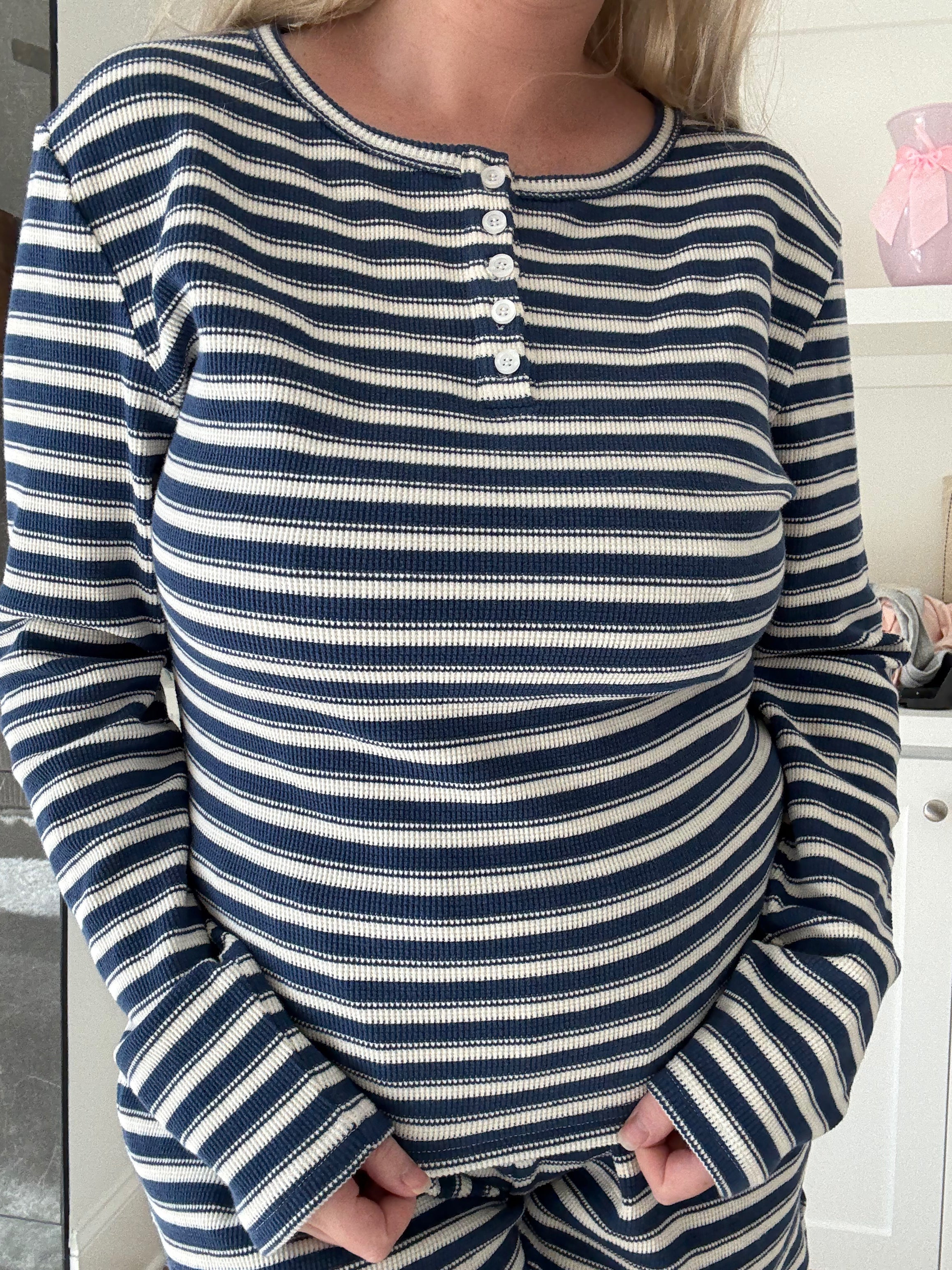 Striped Knit Loungewear Long Sleeve Top - Image 6