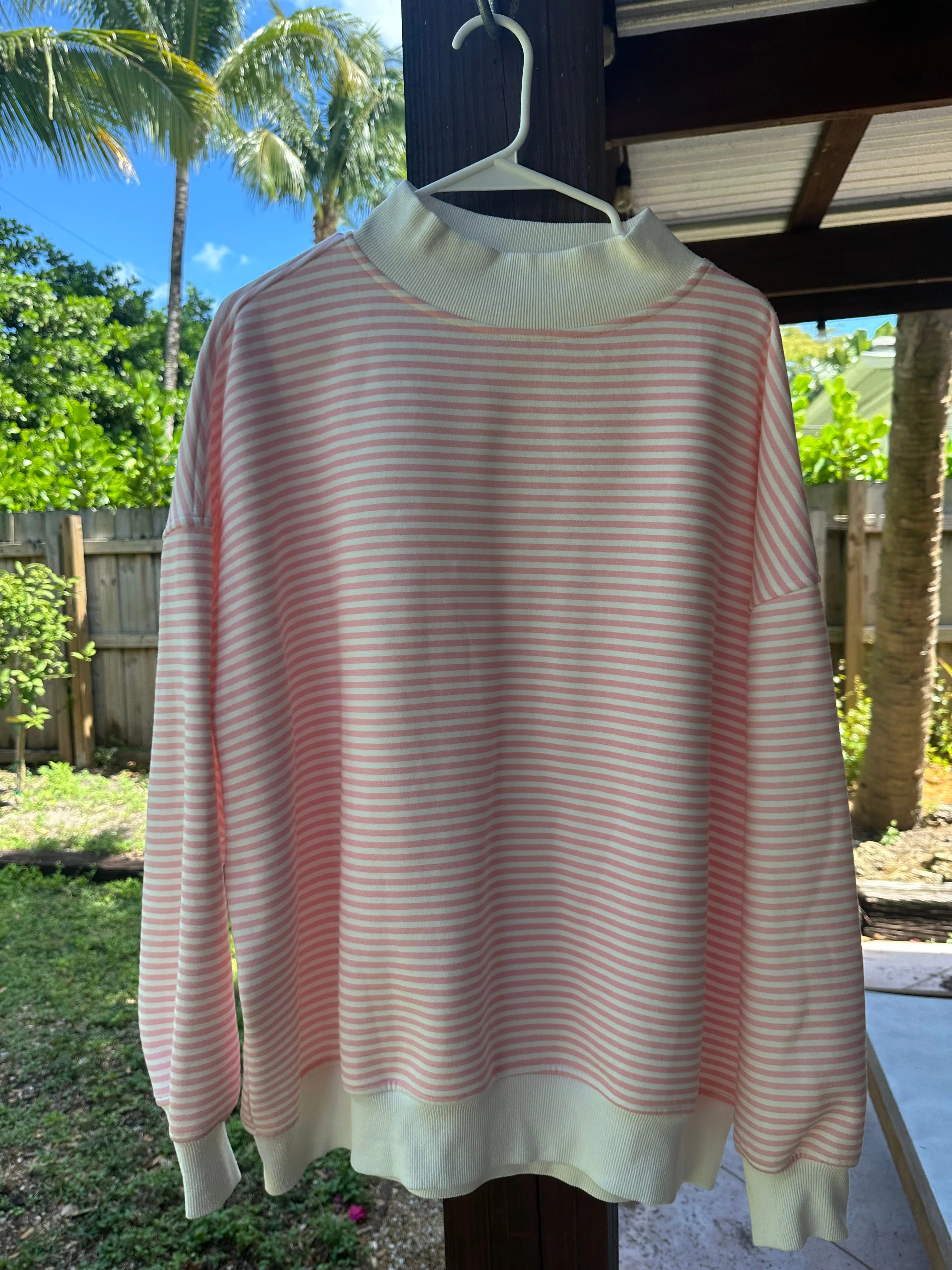 Light Pink and White Big Striped Mockneck Sweatshirt - Image 10