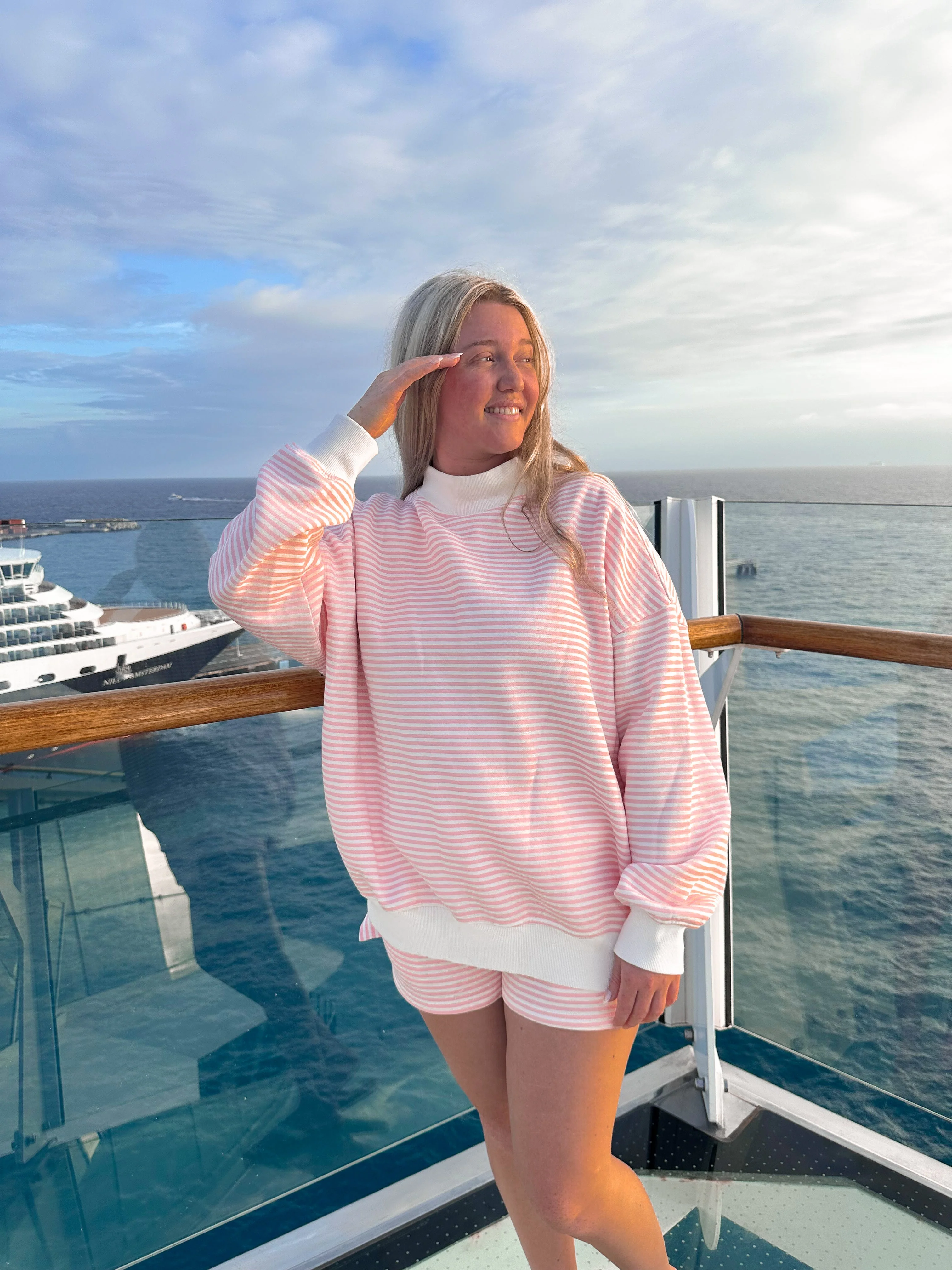 Light Pink and White Big Striped Mockneck Sweatshirt - Image 12