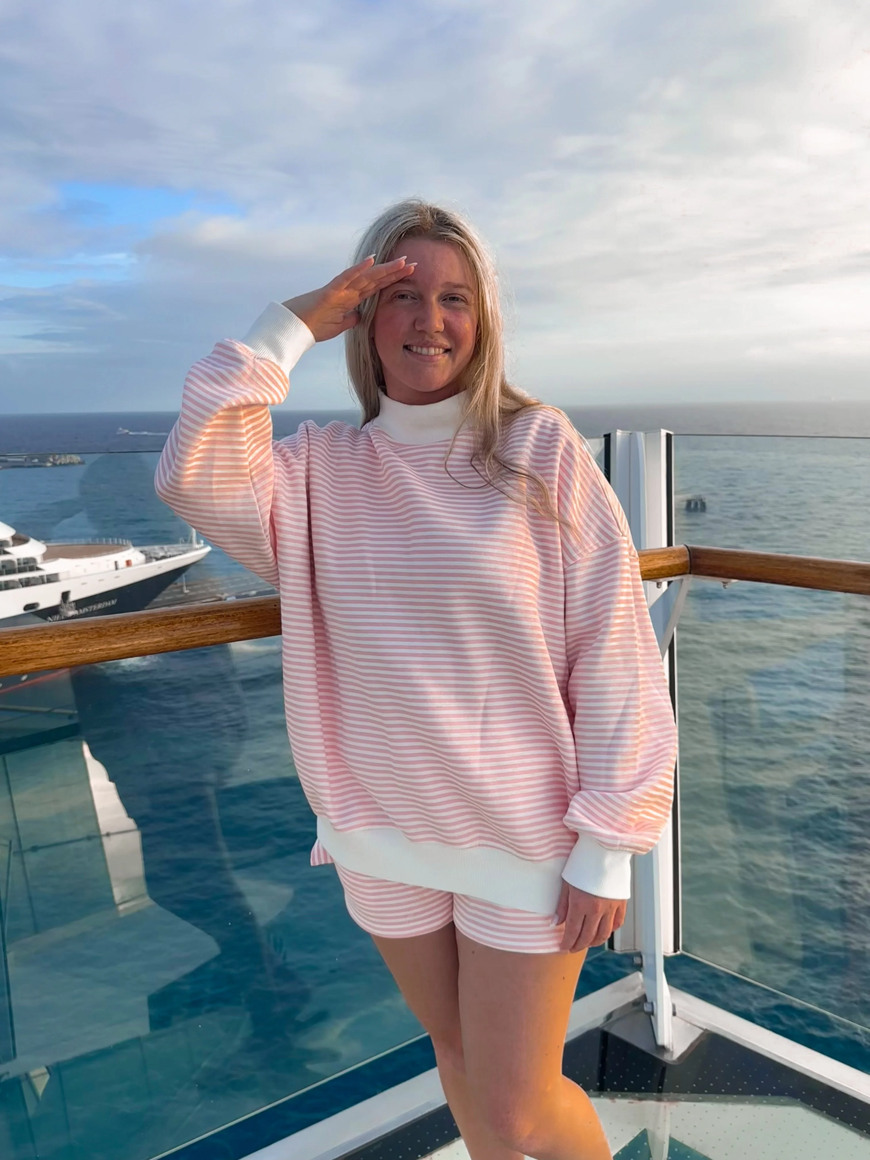 Light Pink and White Big Striped Mockneck Sweatshirt - Image 13