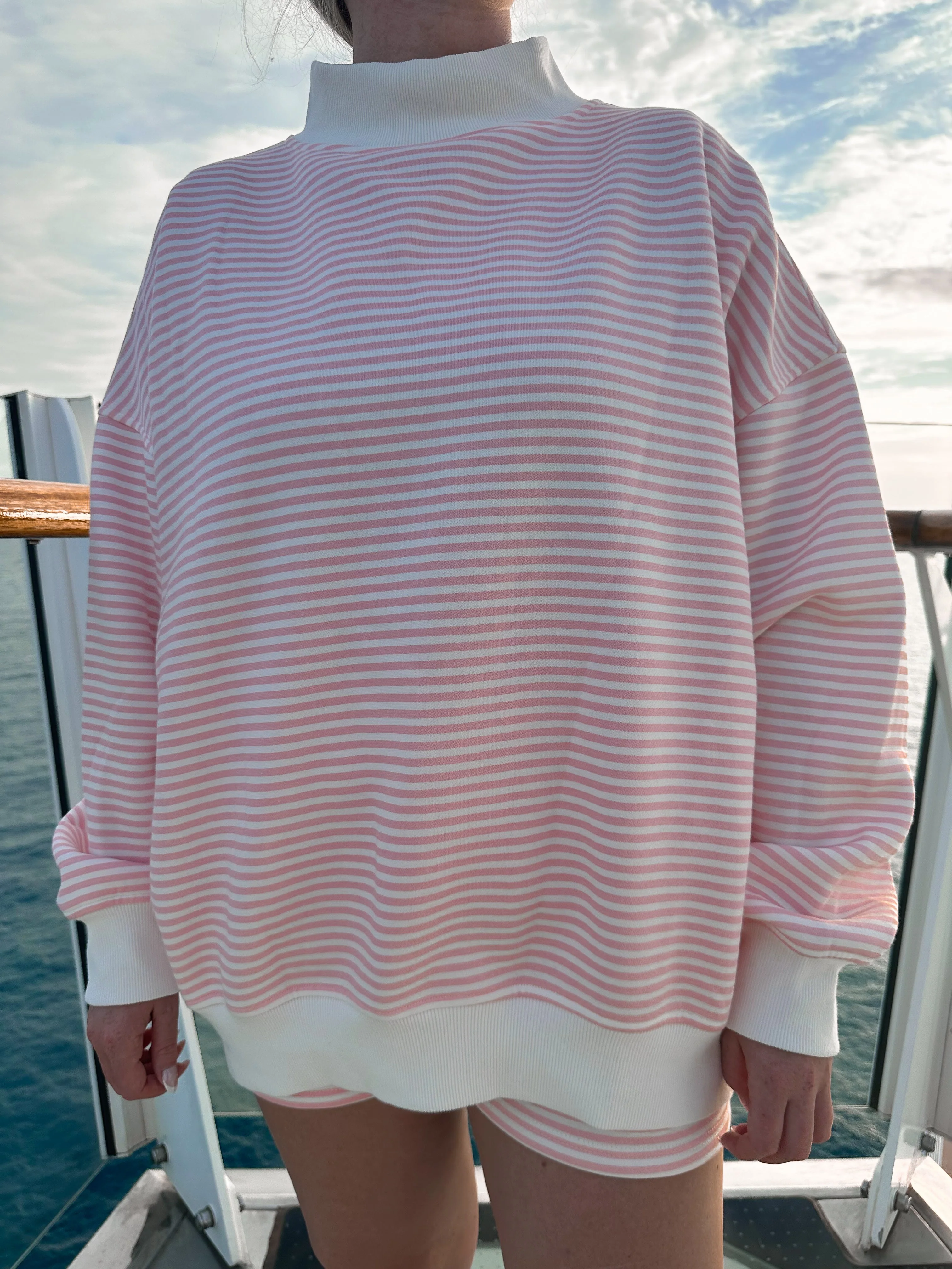Light Pink and White Big Striped Mockneck Sweatshirt - Image 15