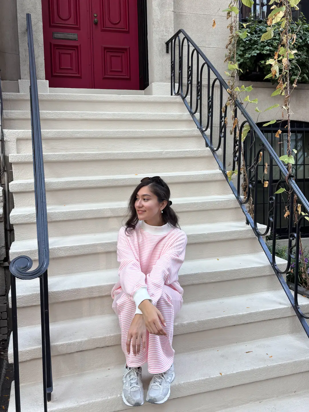 Light Pink and White Big Striped Mockneck Sweatshirt - Image 6