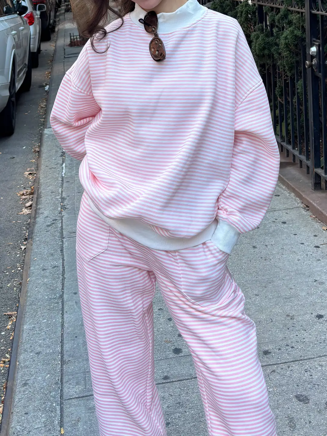Light Pink and White Big Striped Mockneck Sweatshirt - Image 7