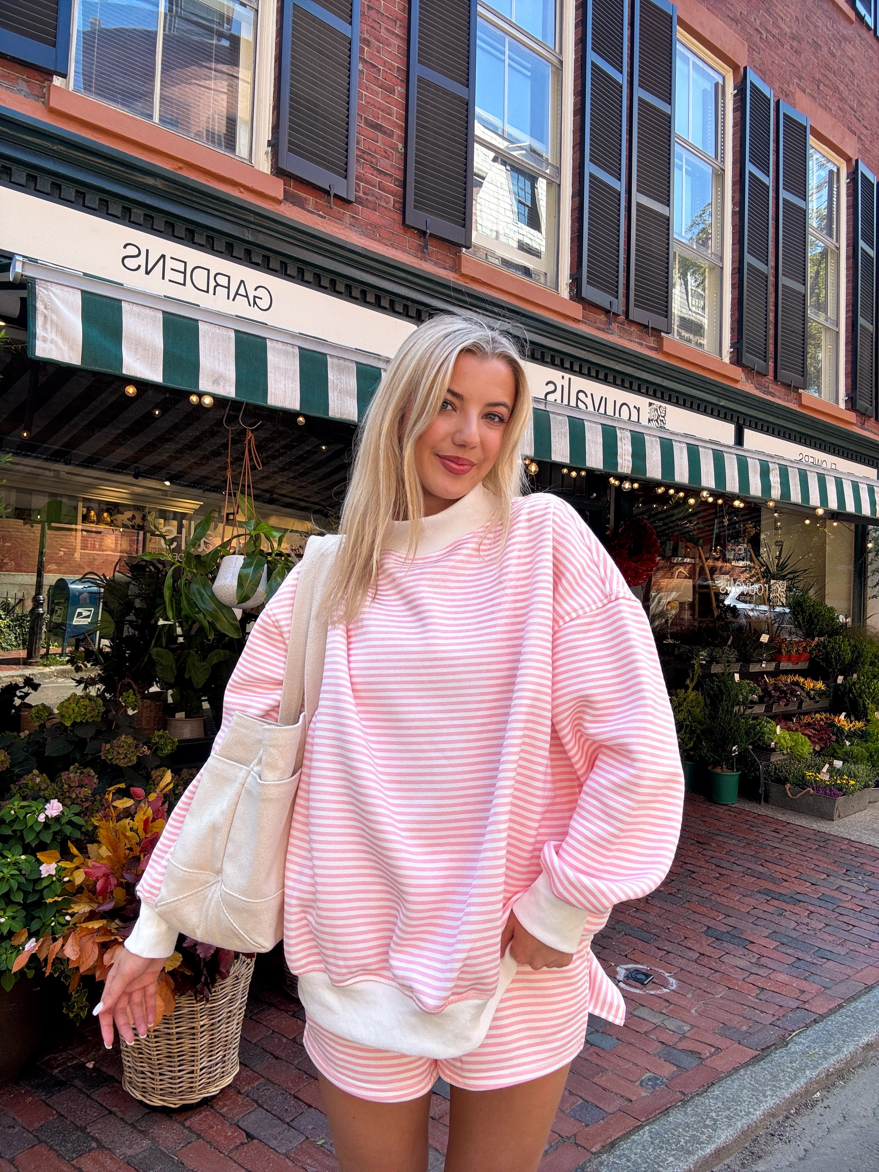 Light Pink and White Big Striped Mockneck Sweatshirt - Image 8