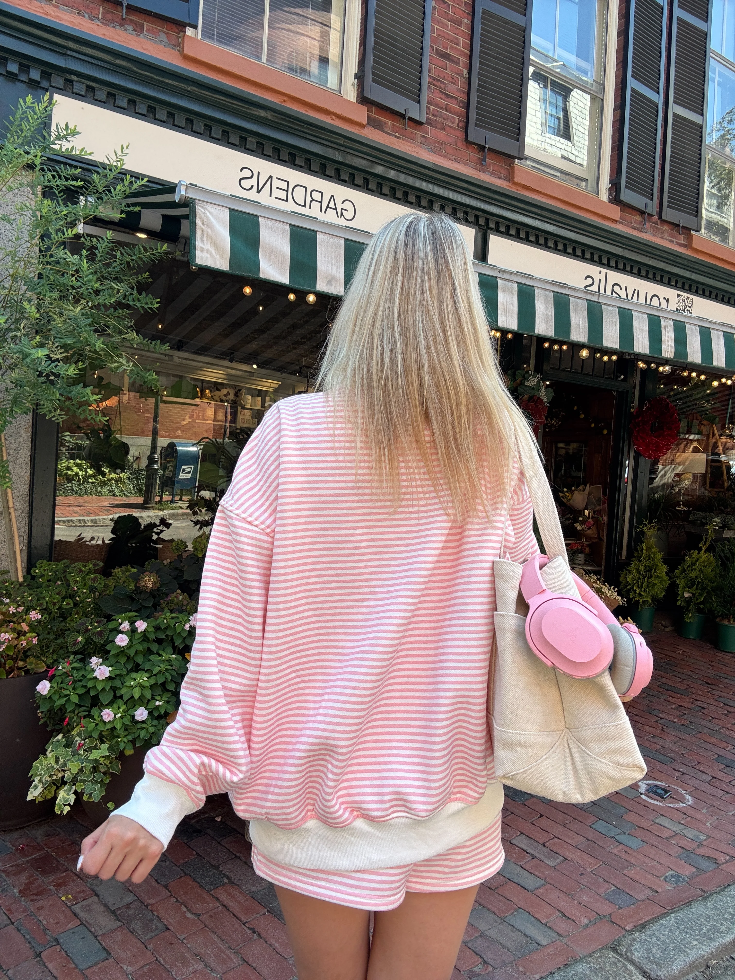 Light Pink and White Big Striped Mockneck Sweatshirt - Image 9