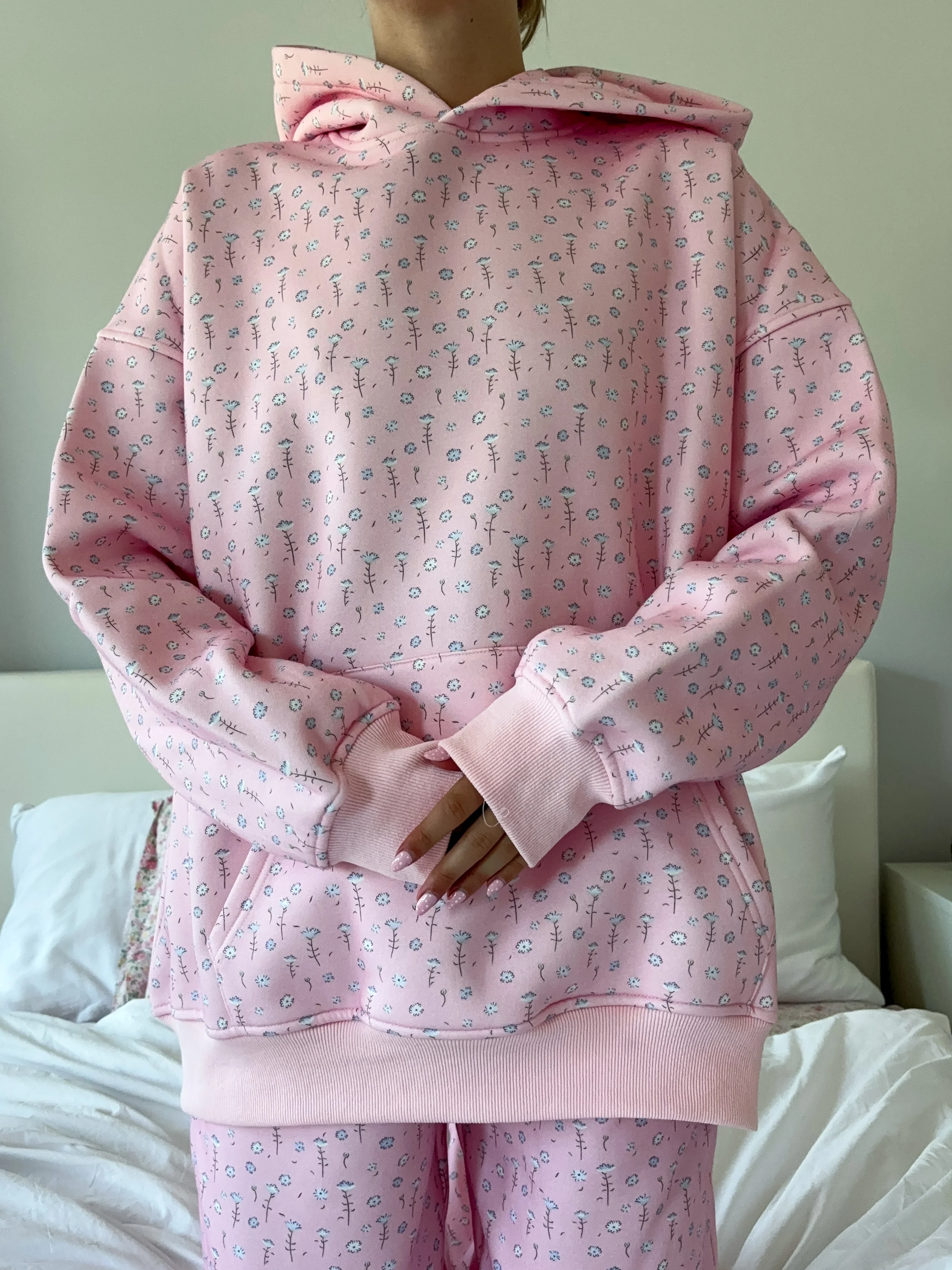 Light Pink Ditsy Blue Floral Hoodie - Image 2