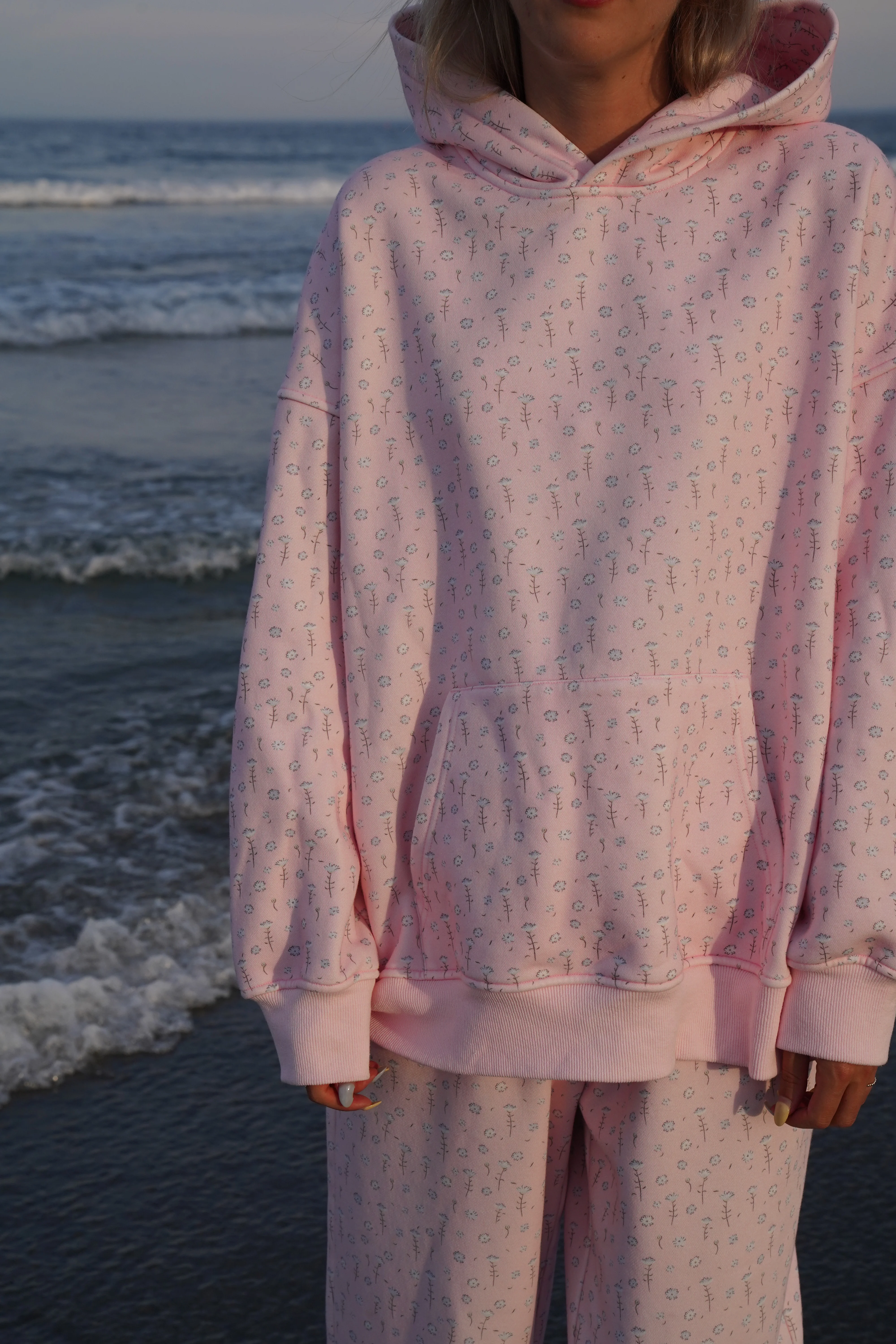 Light Pink Ditsy Blue Floral Hoodie - Image 3