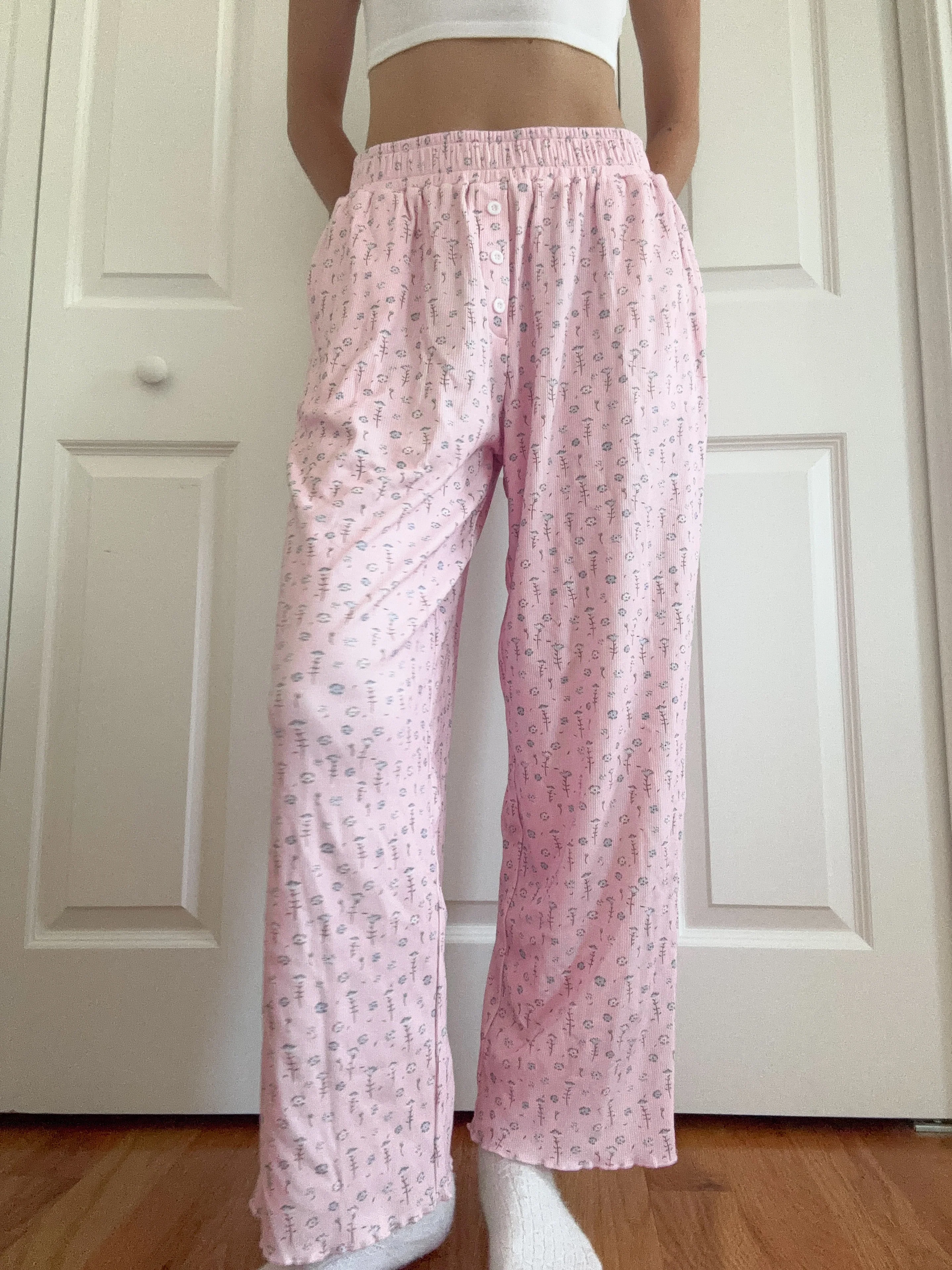 Light Pink Ditsy Blue Floral Pajama Pants - Image 18
