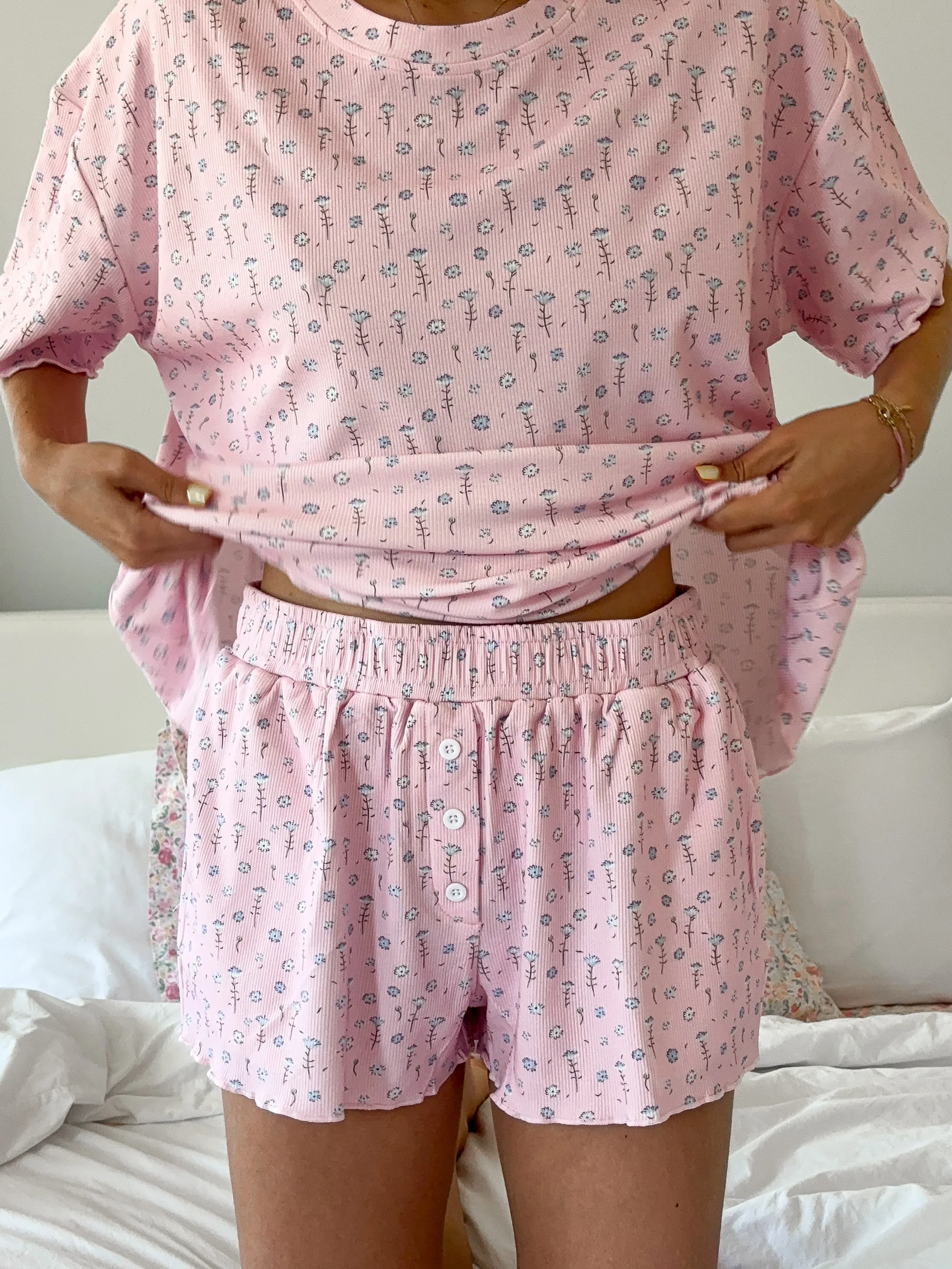 Light Pink Ditsy Blue Floral Pajama Shorts - Image 5