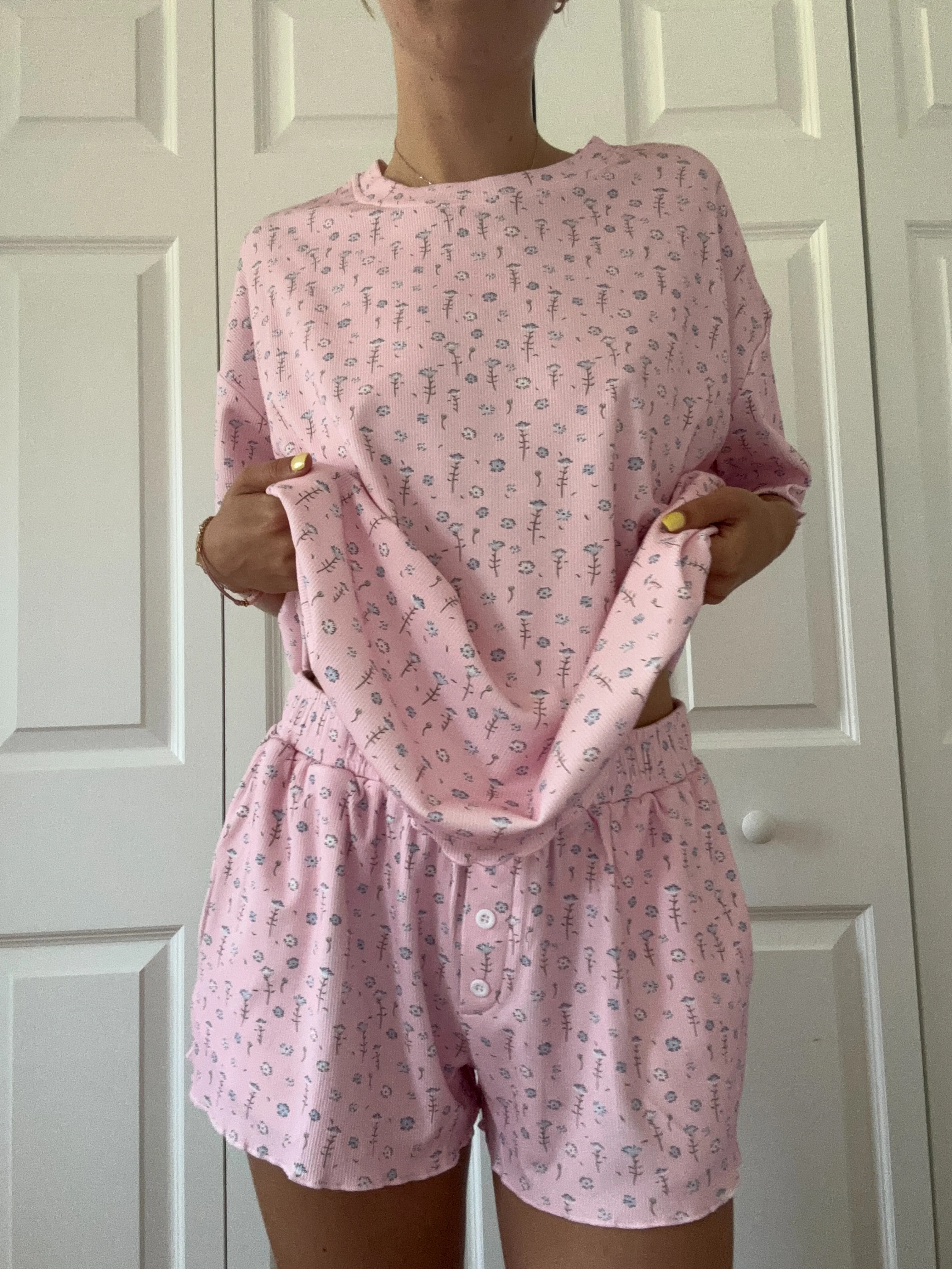 Light Pink Ditsy Blue Floral Pajama Shorts - Image 6