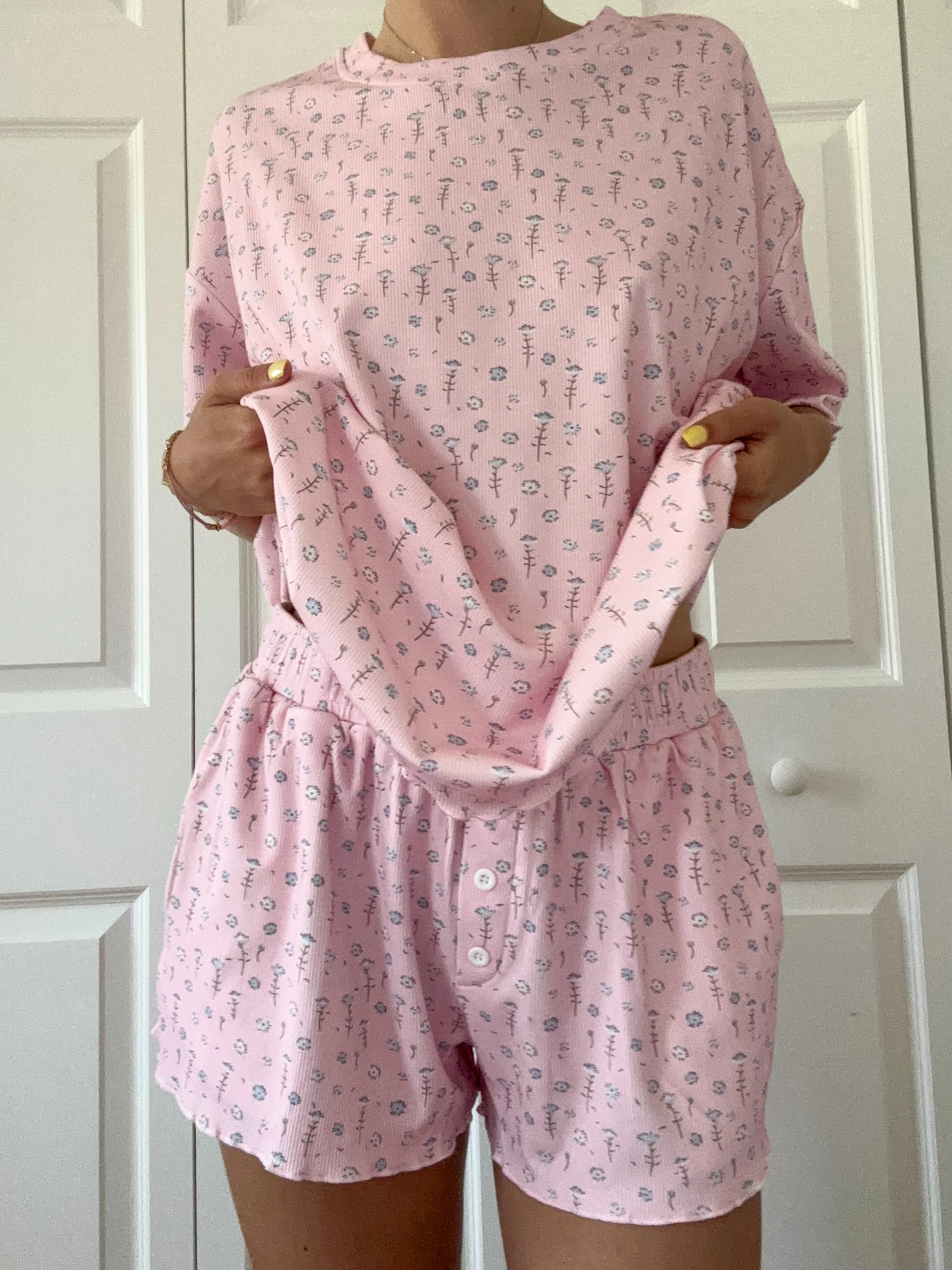 Light Pink Ditsy Blue Floral Pajama Shorts - Image 8