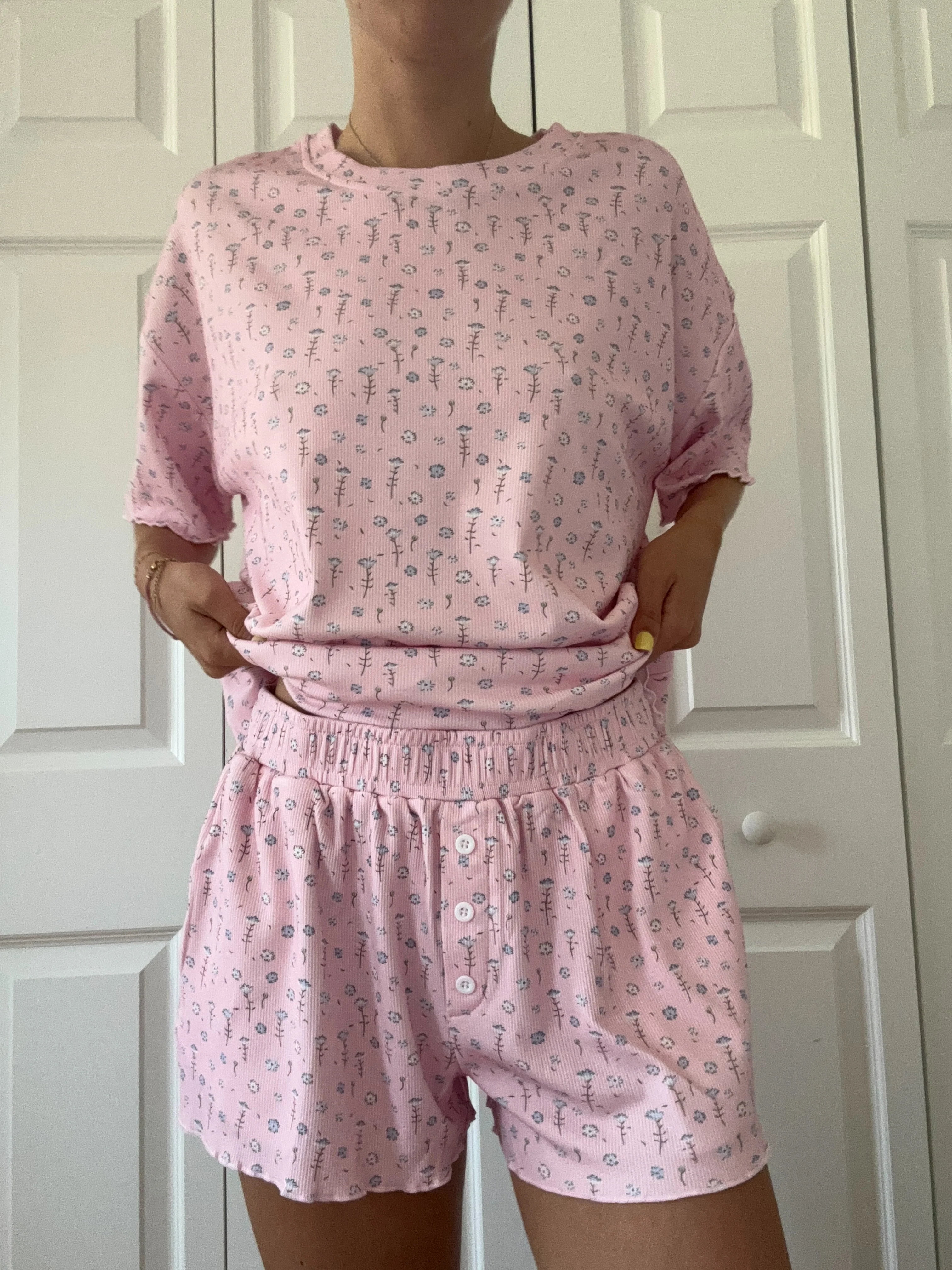 Light Pink Ditsy Blue Floral Pajama Shorts - Image 9