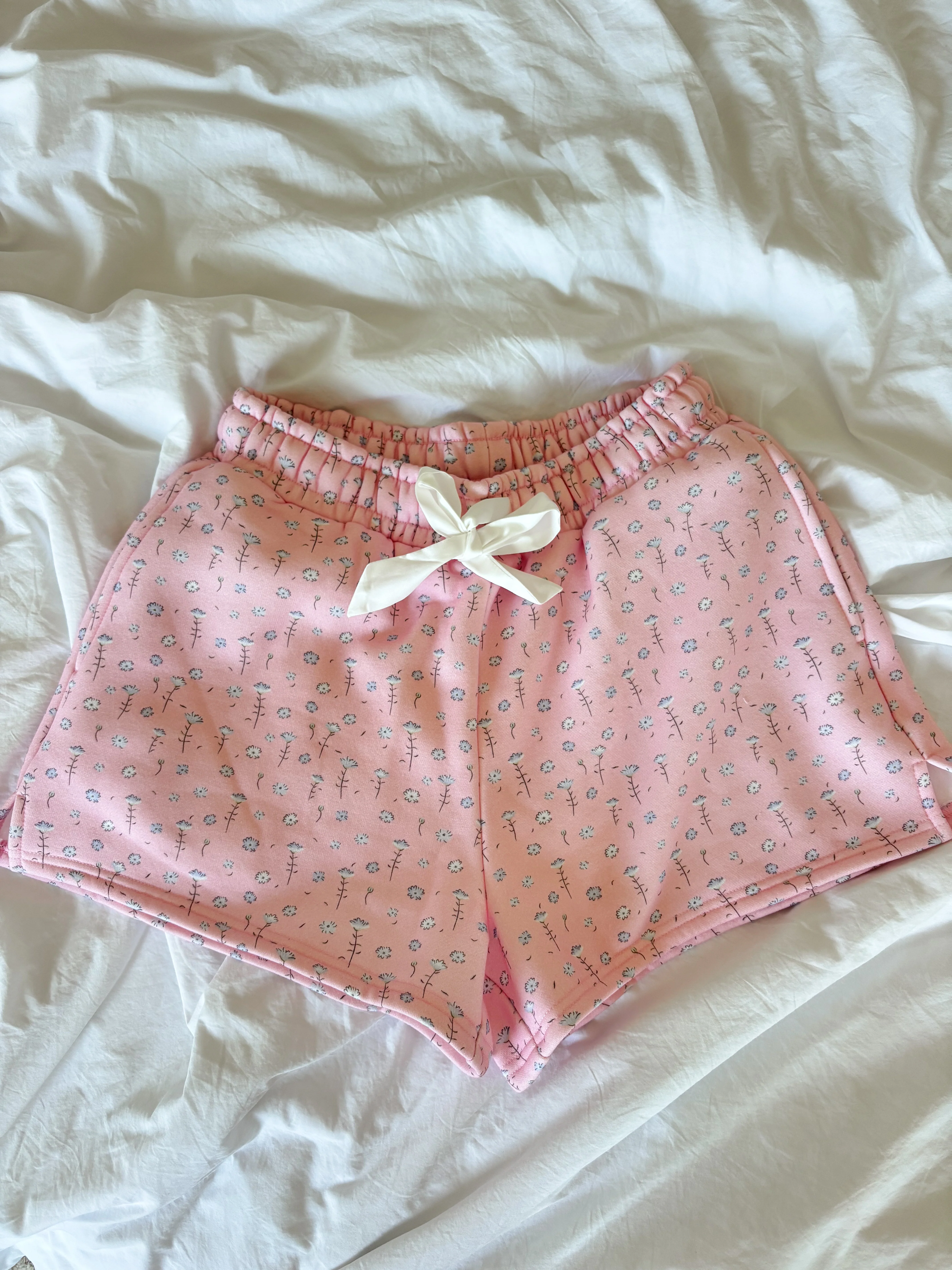 Light Pink Ditsy Blue Floral Sweat Shorts - Image 6