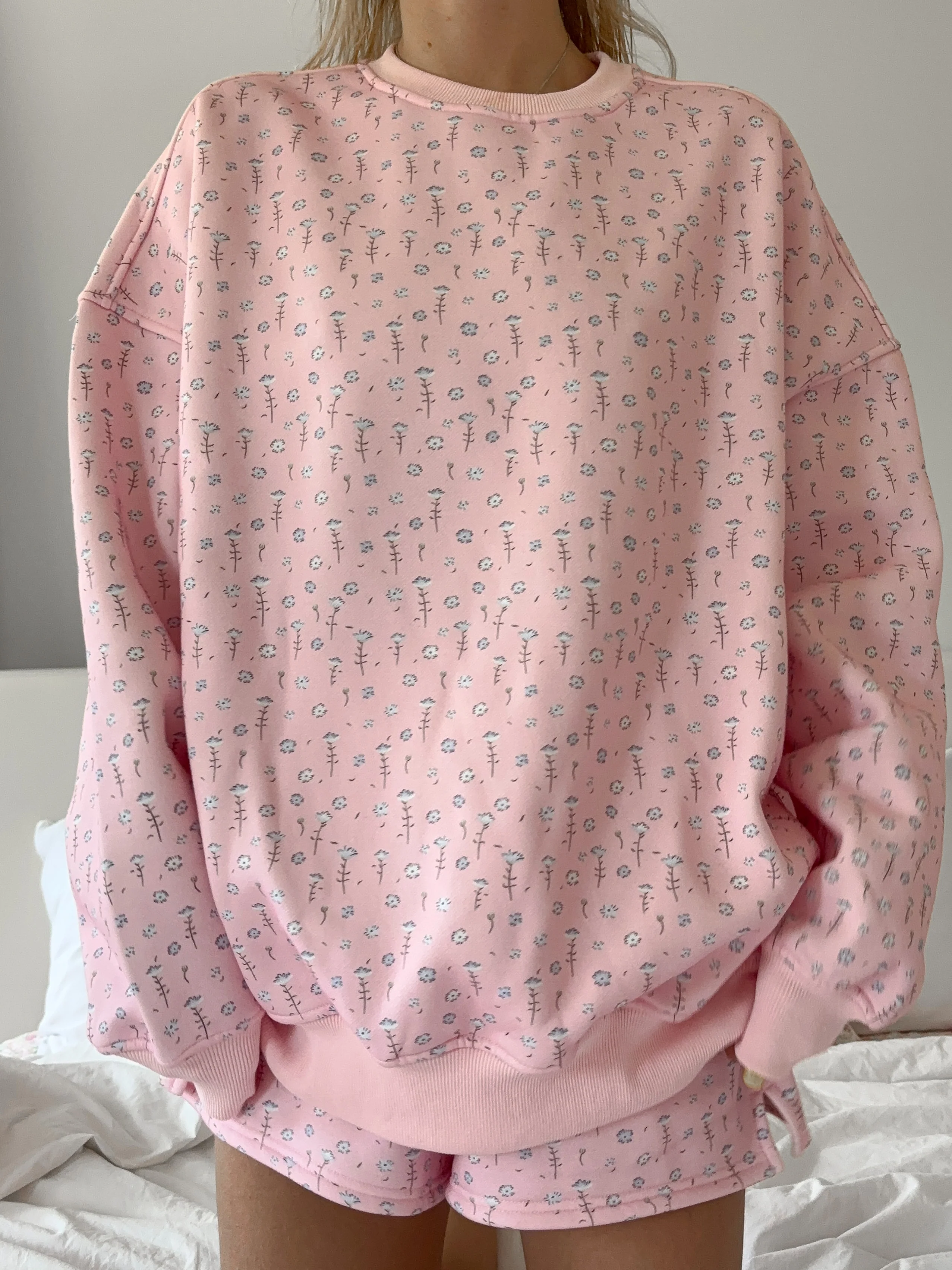 Light Pink Ditsy Blue Floral Sweatshirt - Image 6