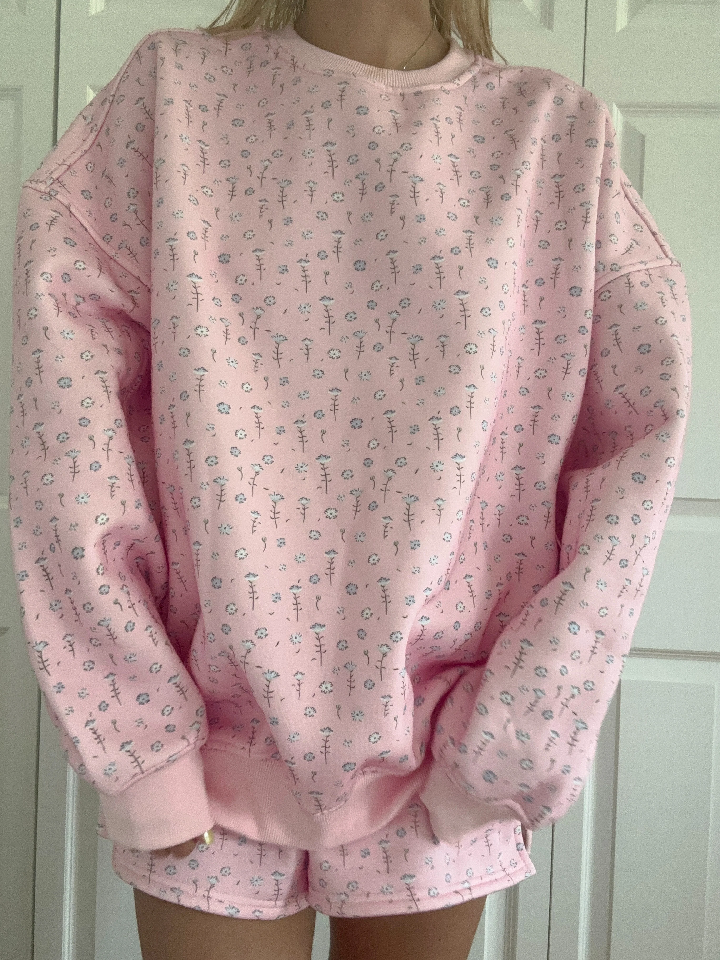 Light Pink Ditsy Blue Floral Sweatshirt - Image 8