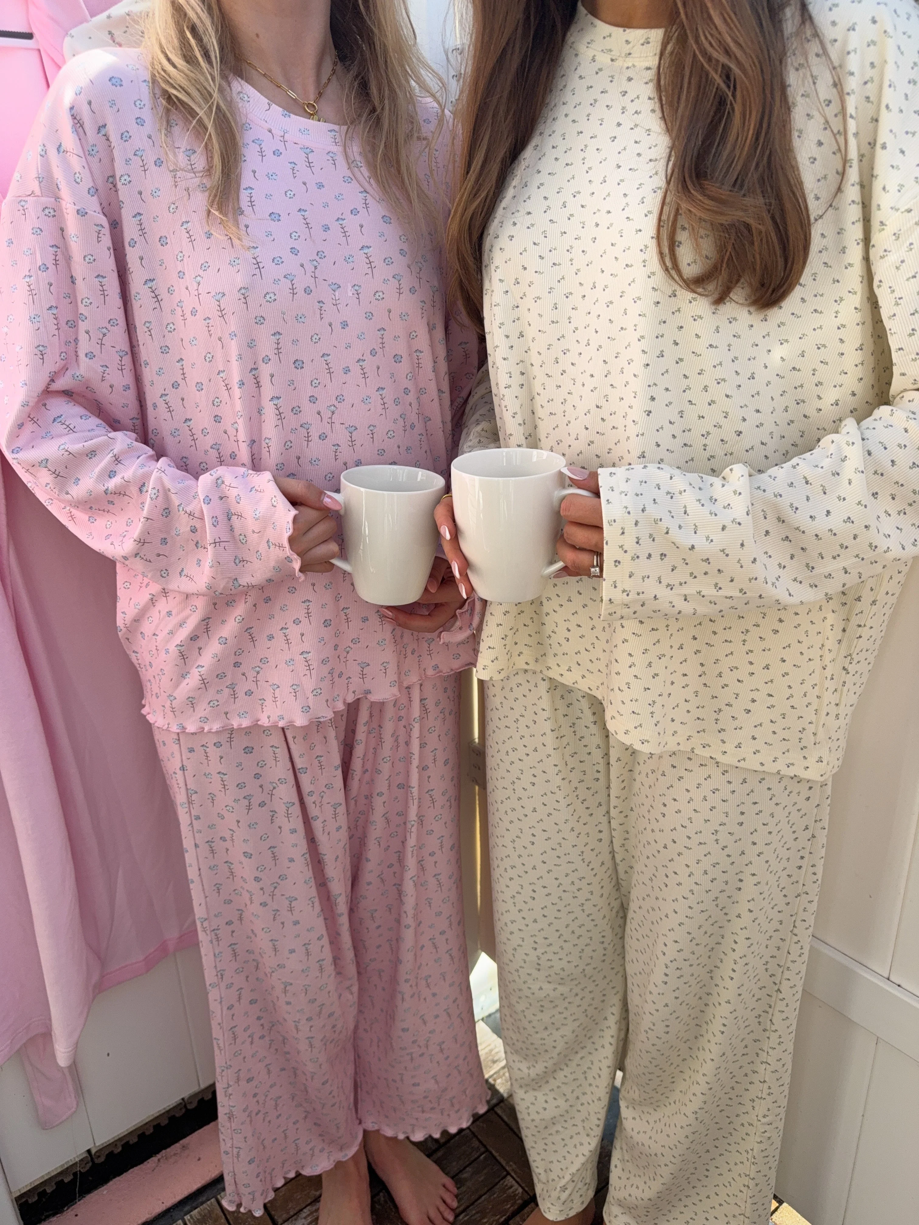 Light Pink Ditsy Floral Long Sleeve Pajama Top - Image 15