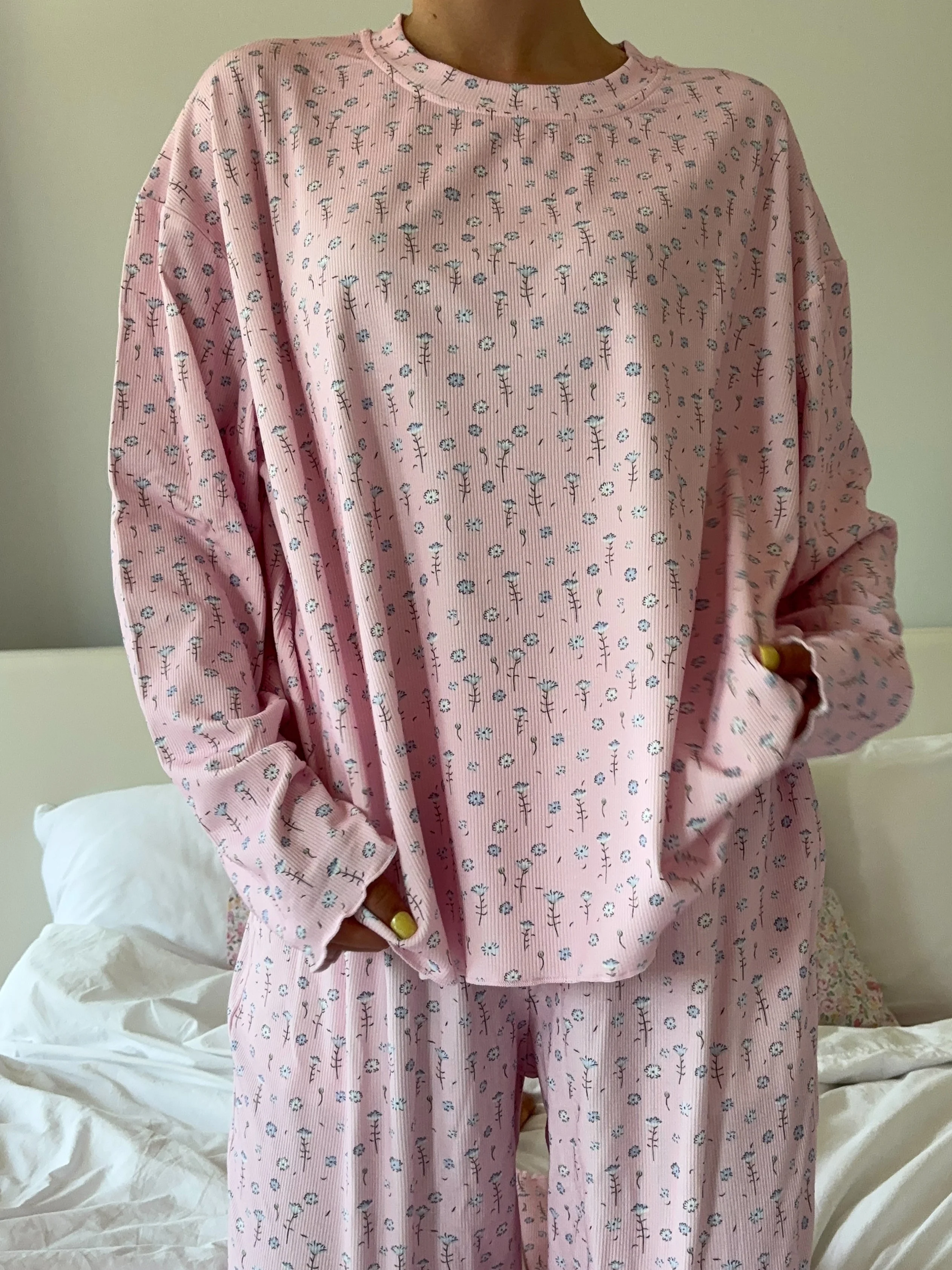 Light Pink Ditsy Floral Long Sleeve Pajama Top - Image 18