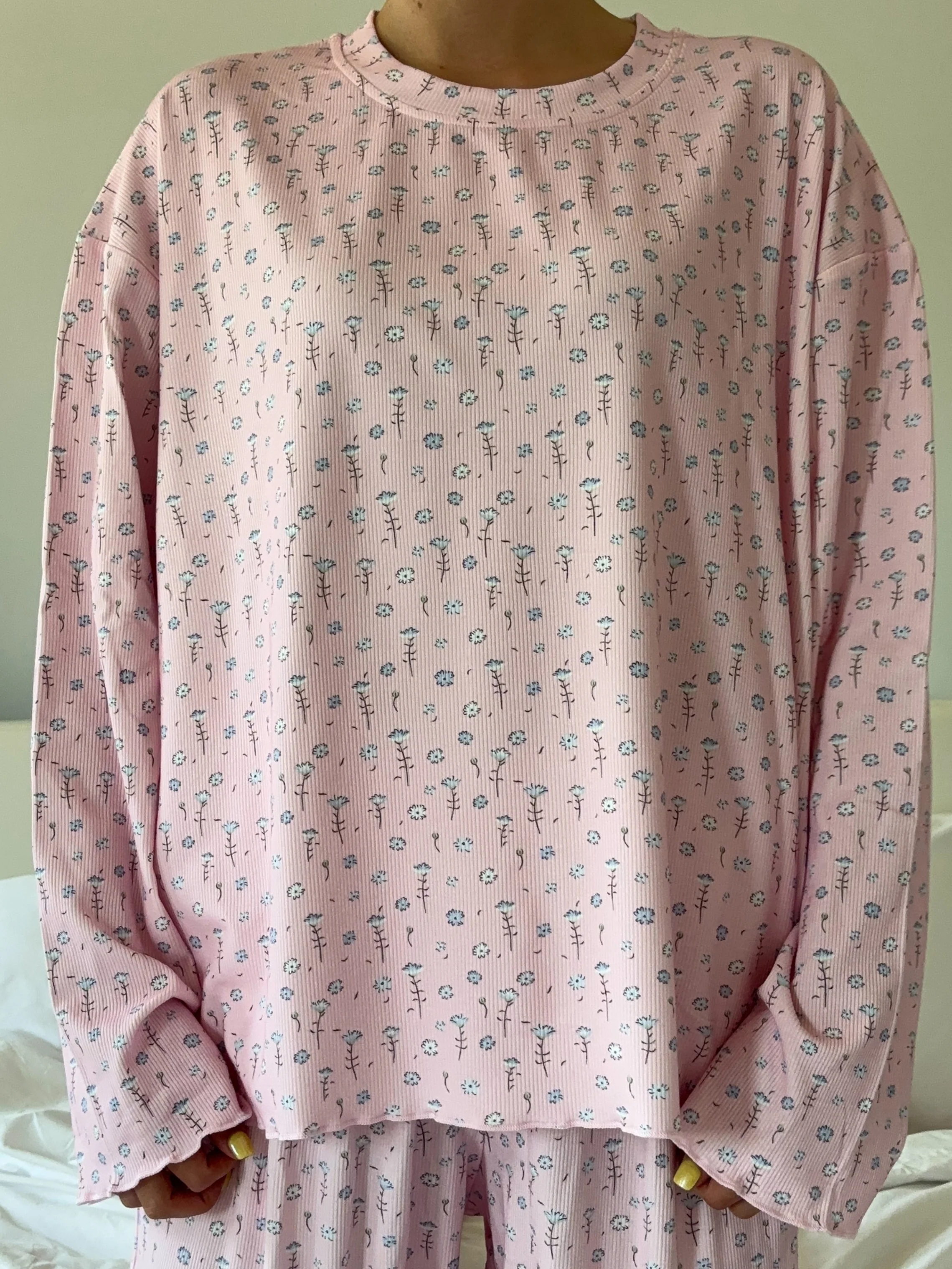 Light Pink Ditsy Floral Long Sleeve Pajama Top - Image 19