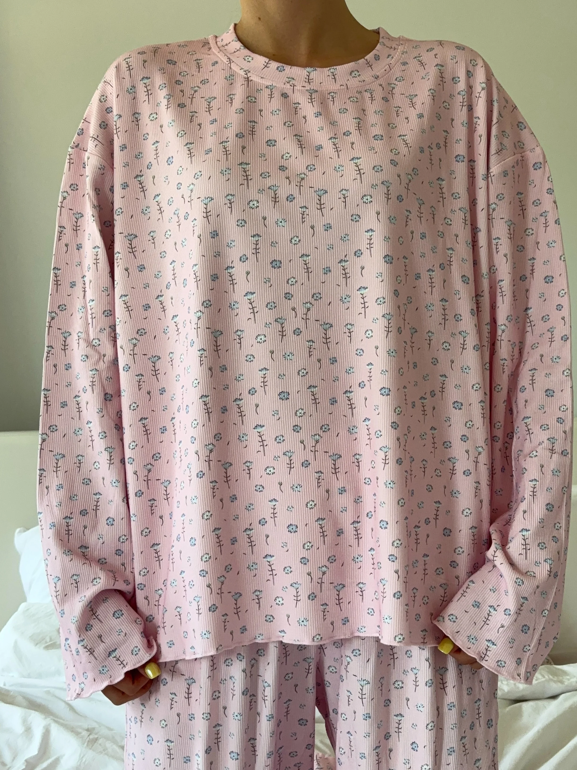 Light Pink Ditsy Floral Long Sleeve Pajama Top - Image 20