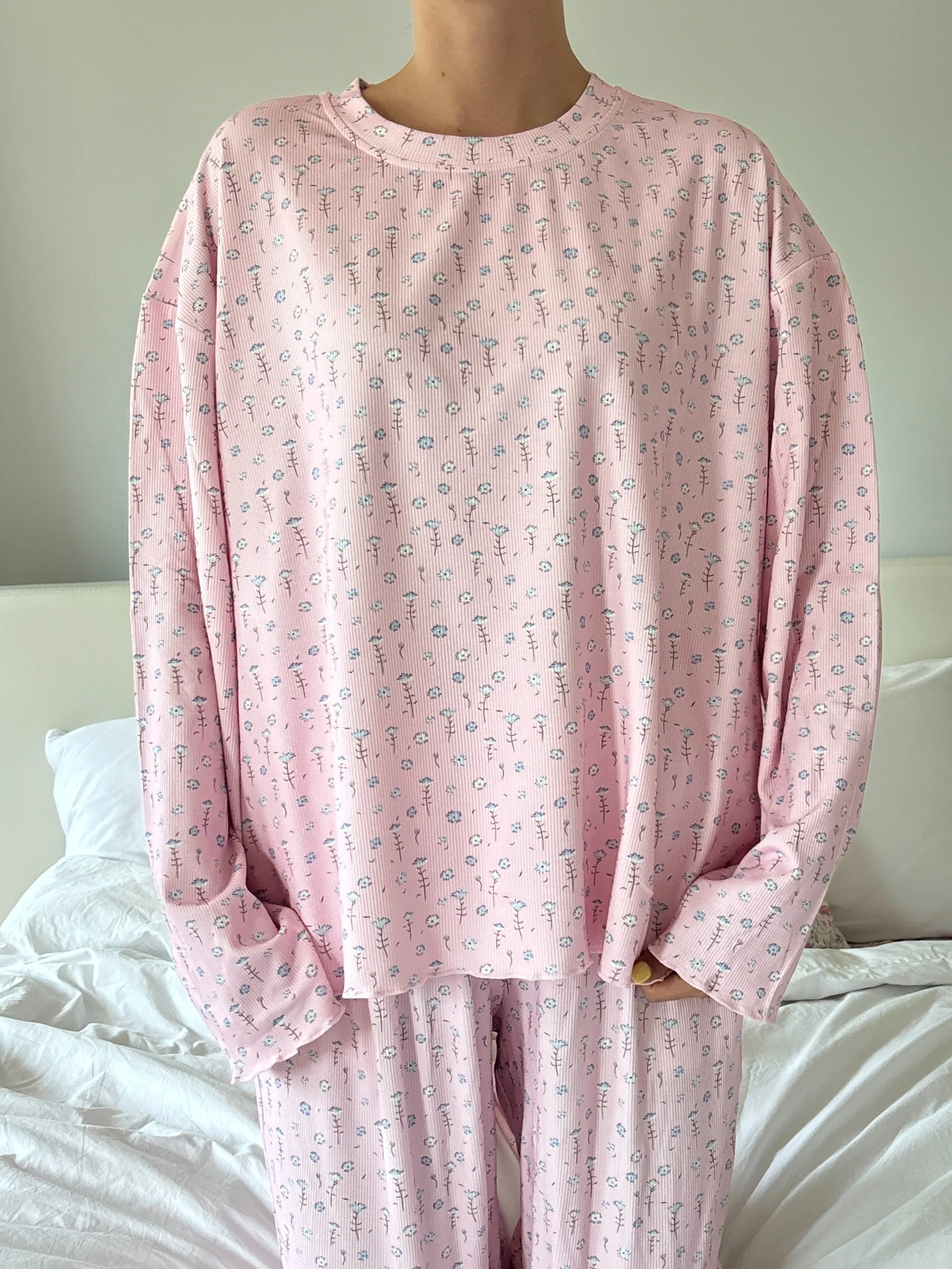 Light Pink Ditsy Floral Long Sleeve Pajama Top - Image 21