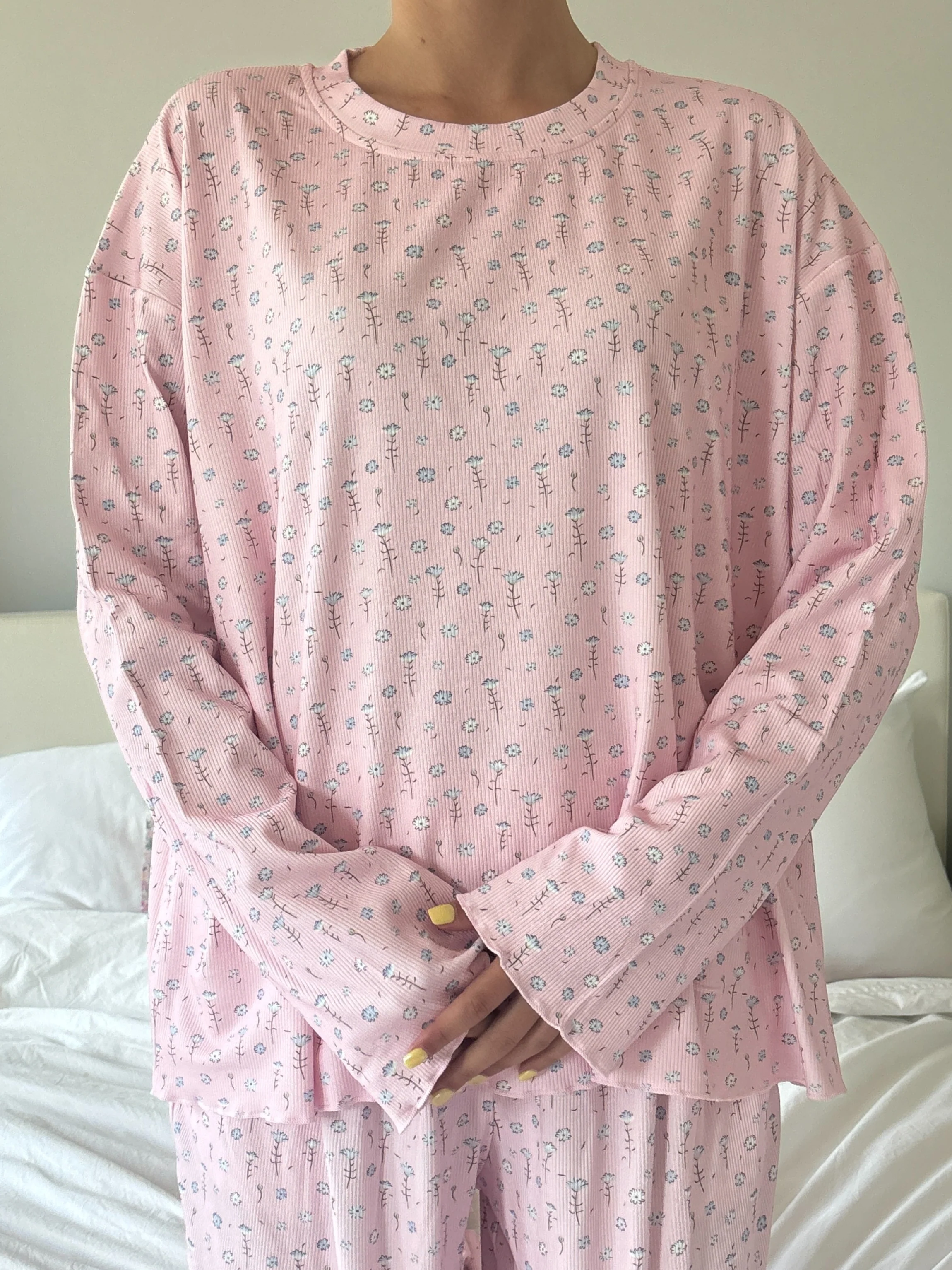 Light Pink Ditsy Floral Long Sleeve Pajama Top - Image 22