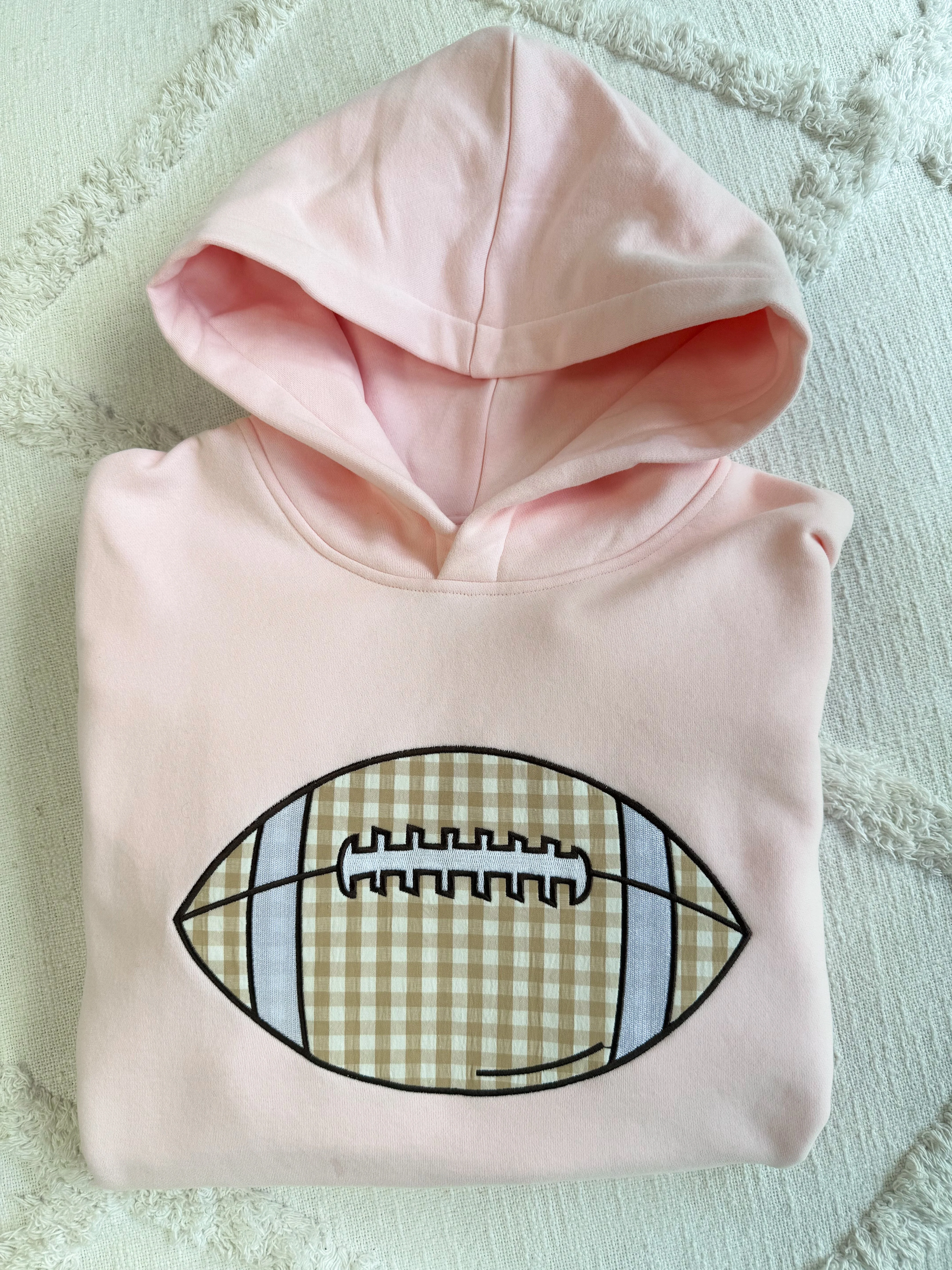 Light Pink Game Day Gingham Football Embroider Hoodie - Image 6