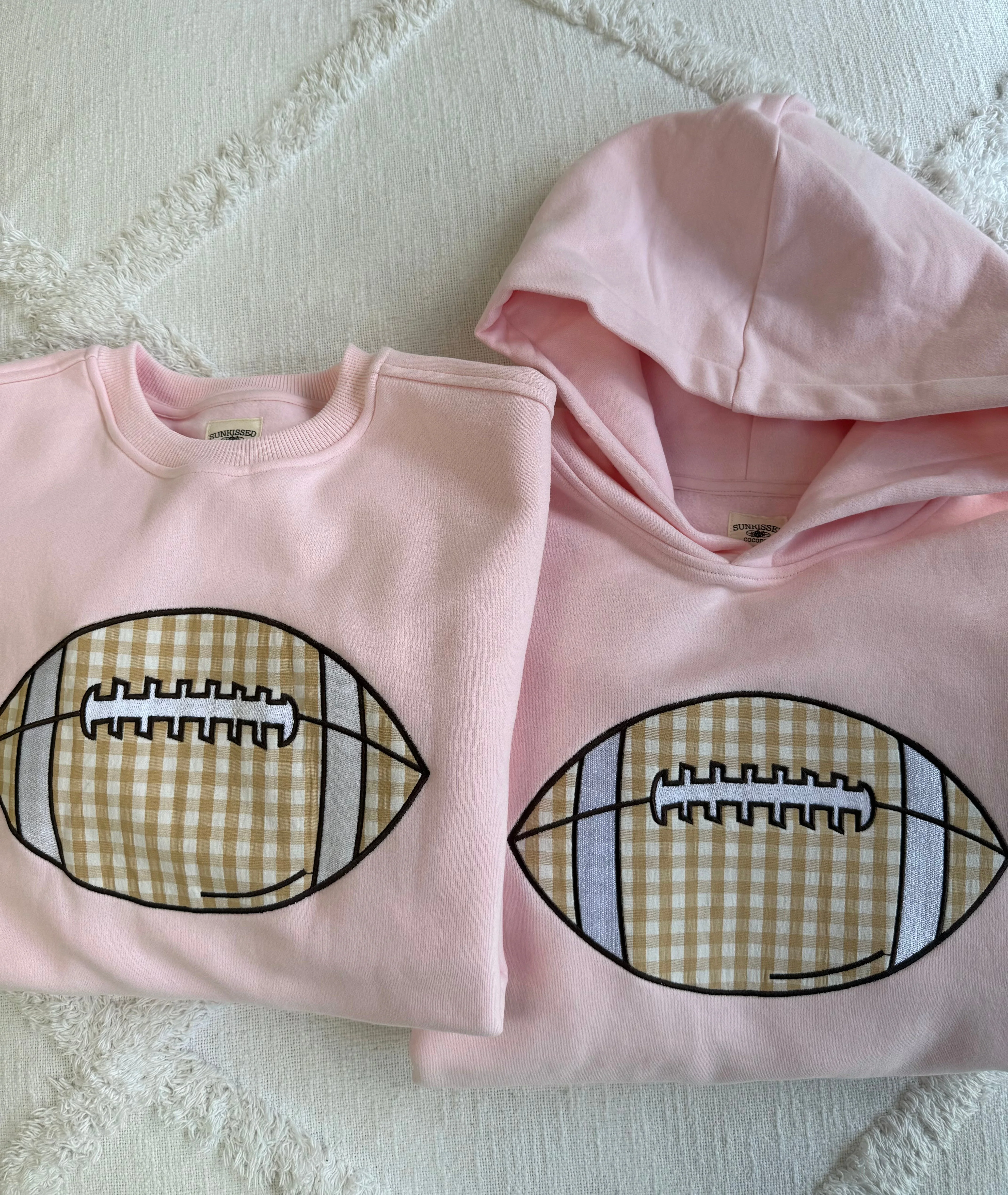 Light Pink Game Day Gingham Football Embroider Hoodie - Image 7