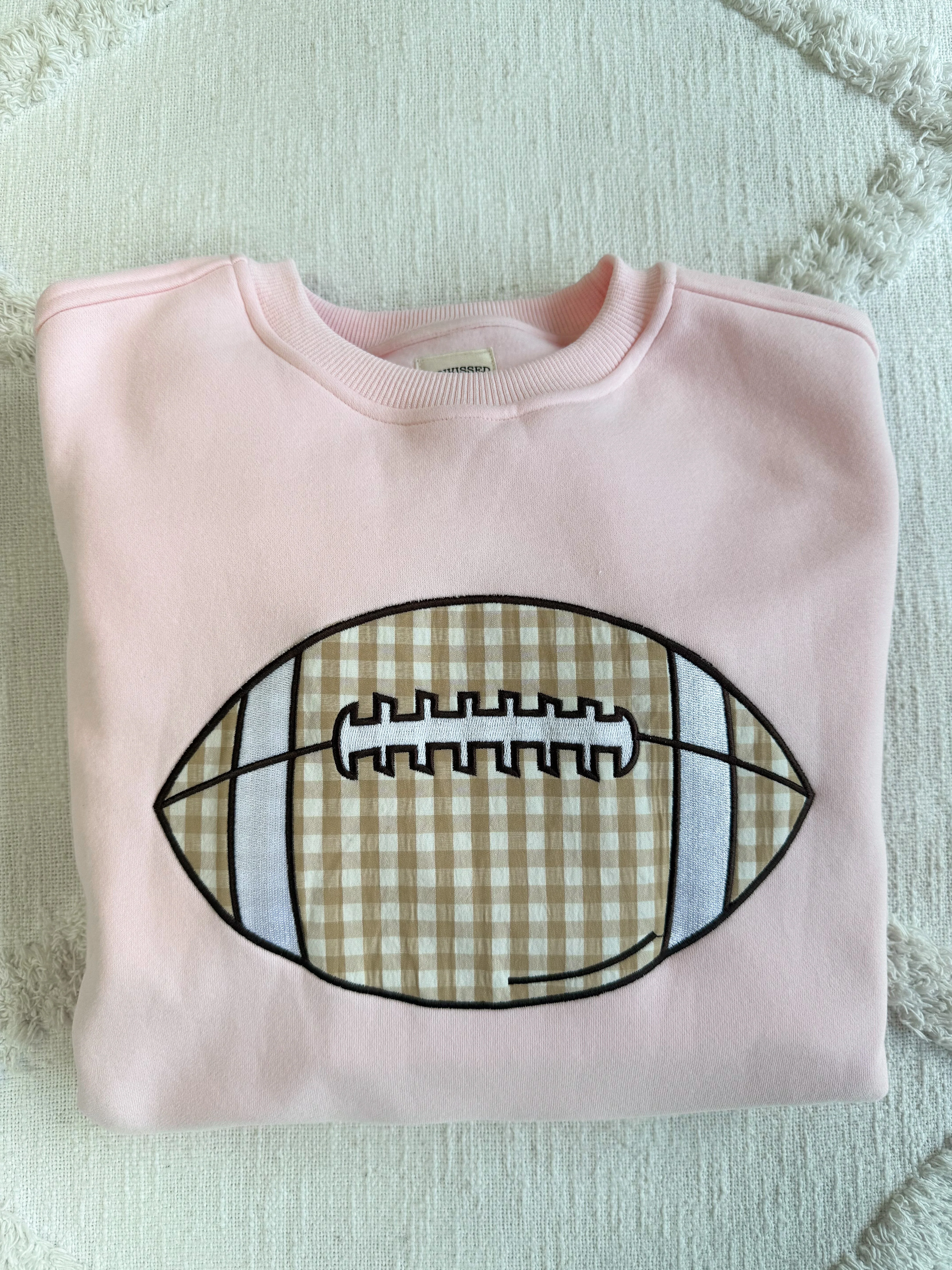 Light Pink Game Day Gingham Football Embroider Sweatshirt - Image 4