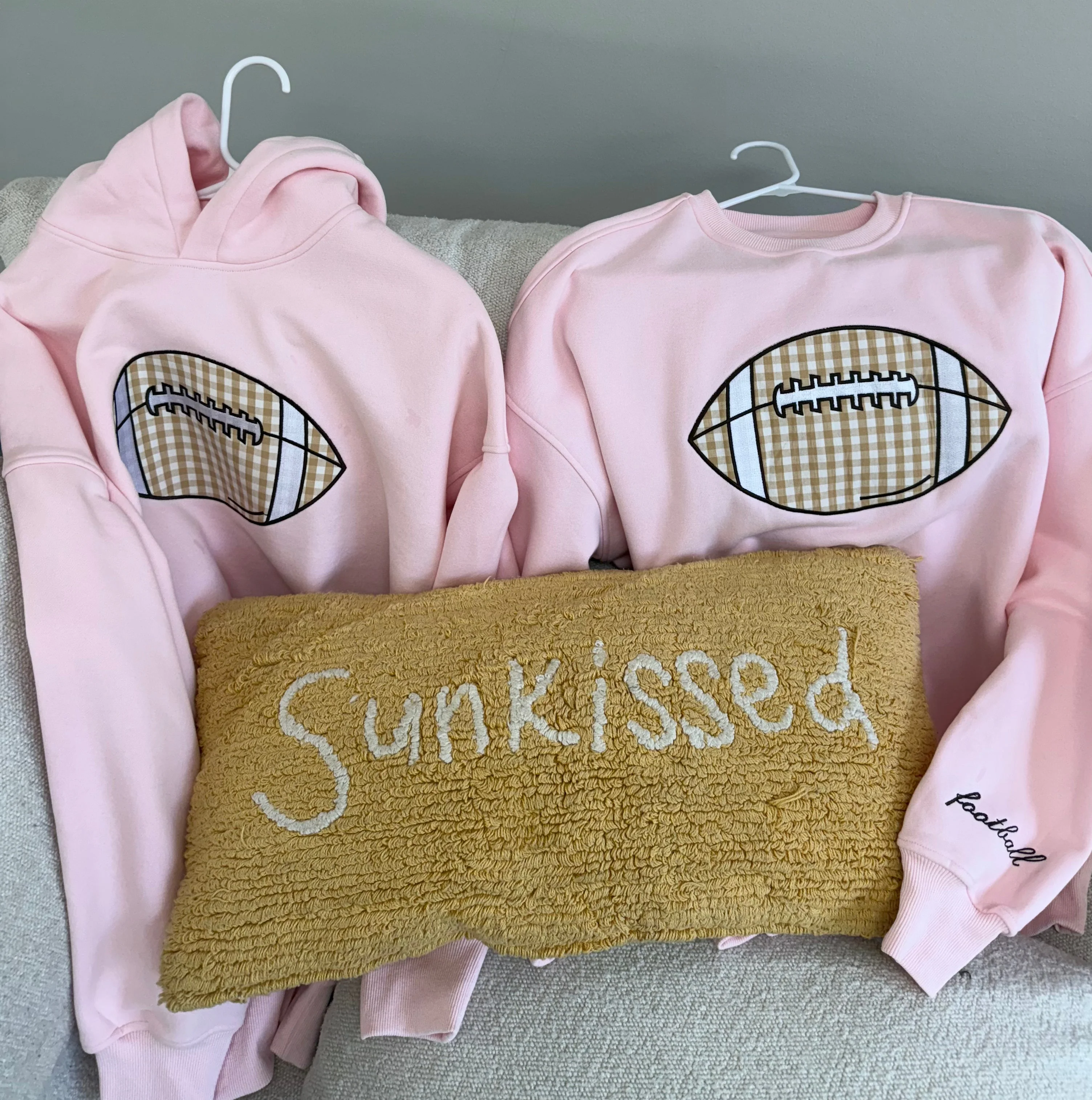 Light Pink Game Day Gingham Football Embroider Sweatshirt - Image 5