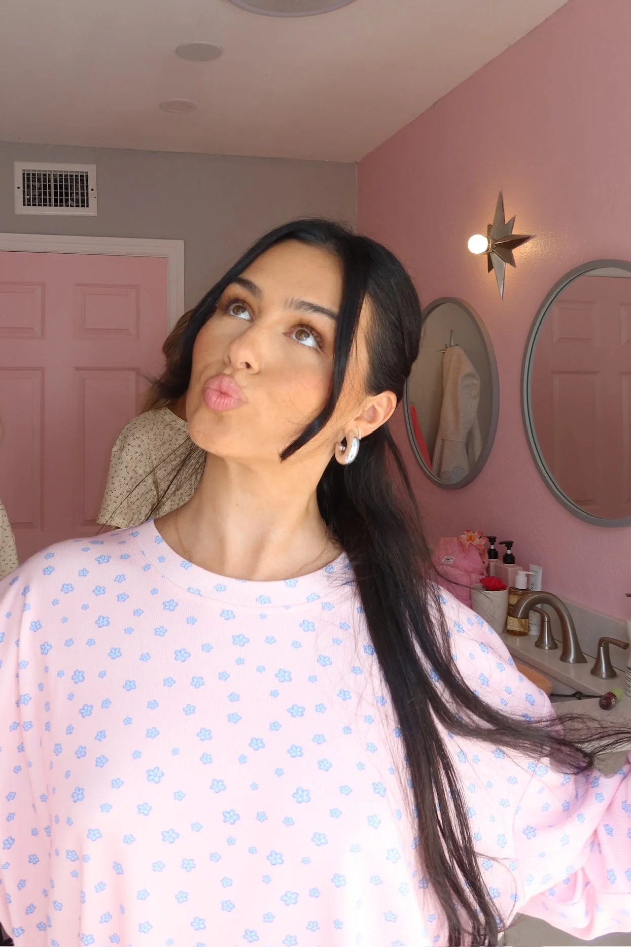 Light Pink Lilo Blue Floral Long Sleeve Pajama Top - Image 18