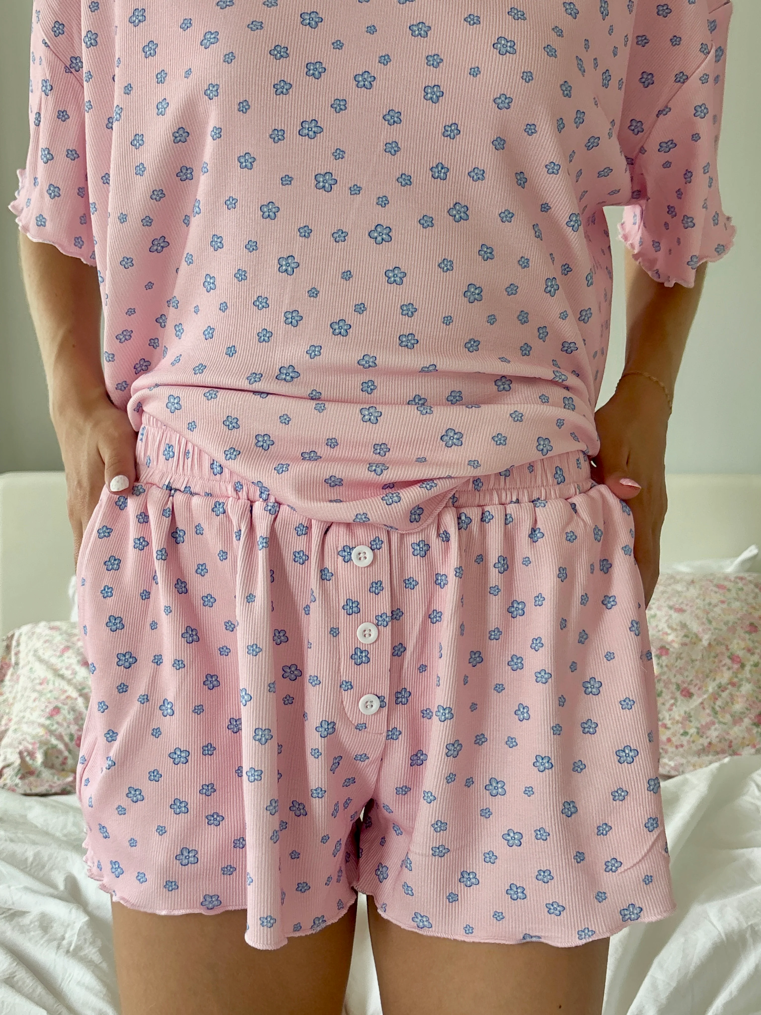 Light Pink Lilo Blue Floral Pajama Shorts - Image 10