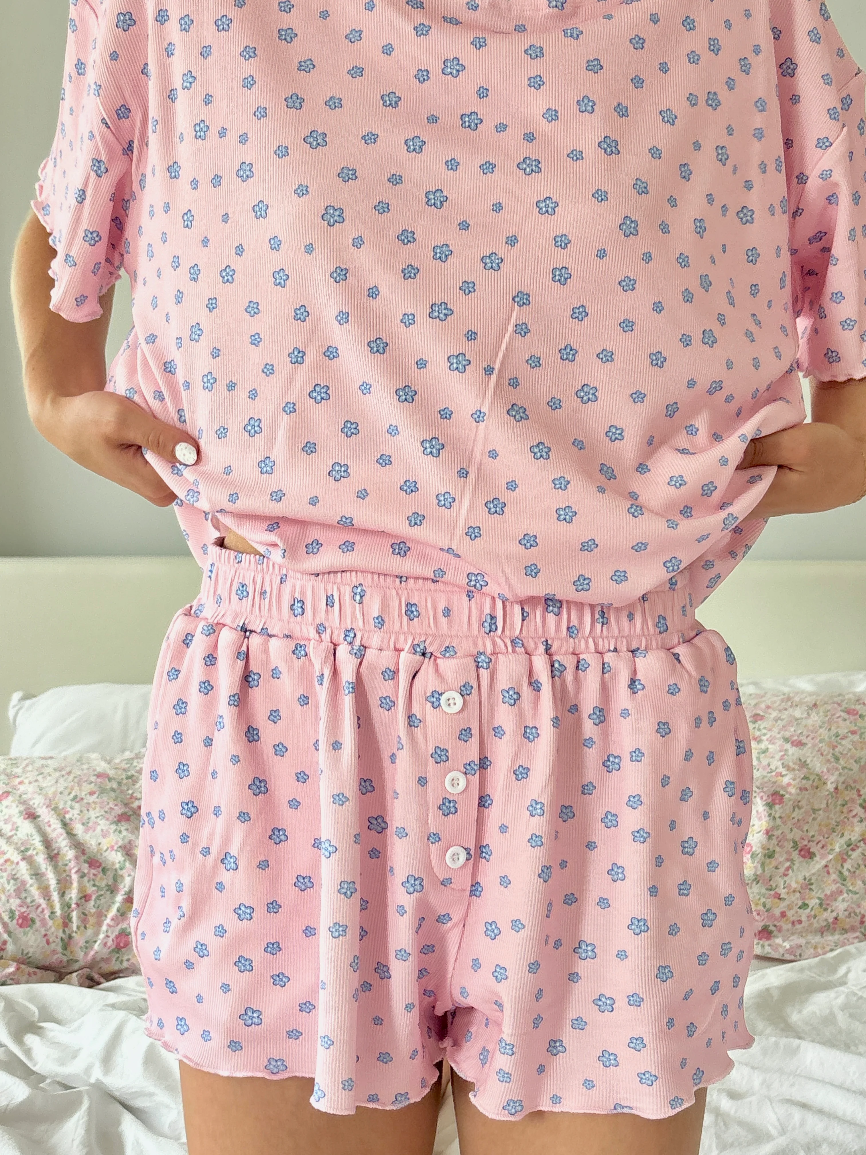 Light Pink Lilo Blue Floral Pajama Shorts - Image 6